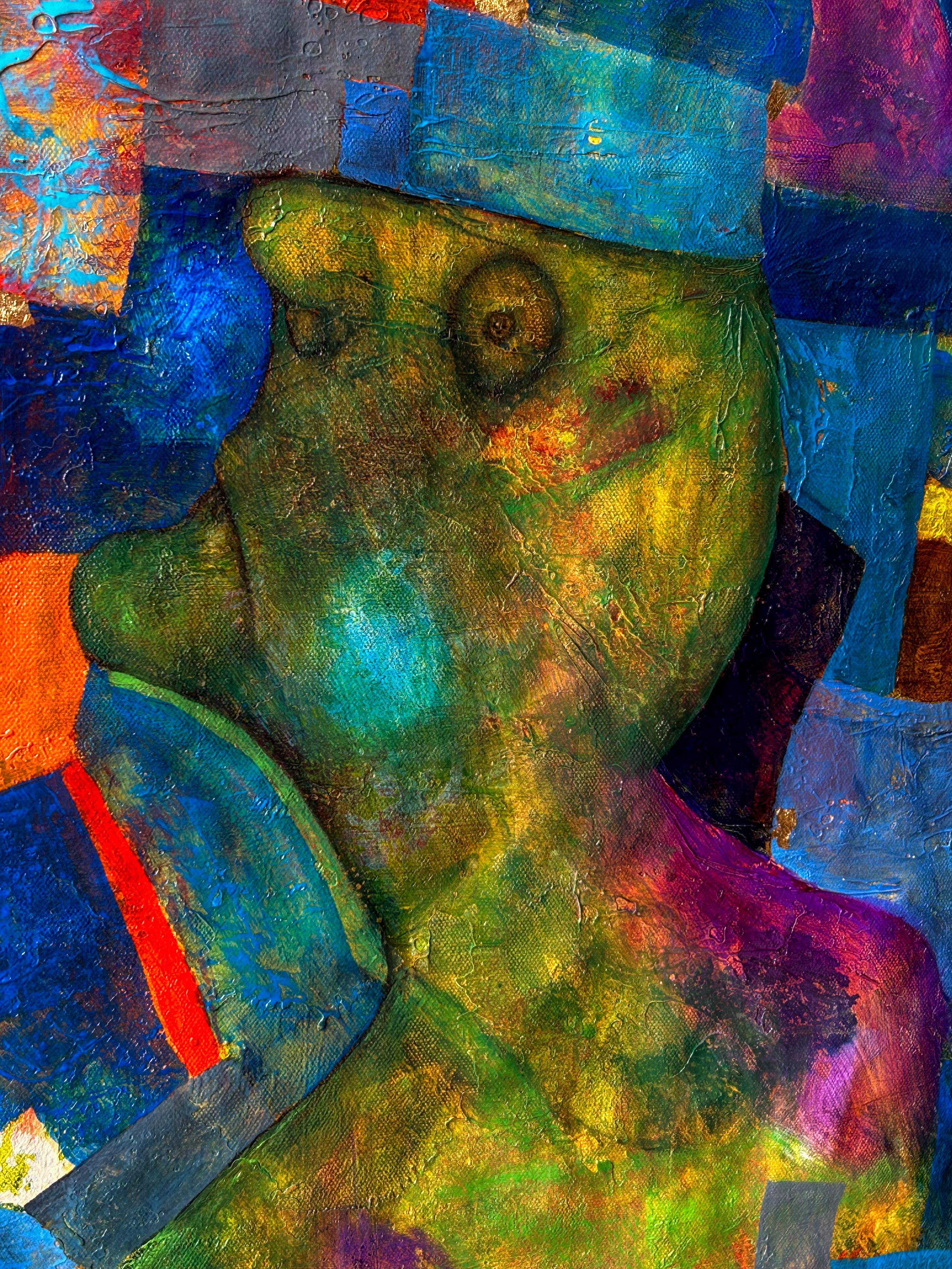 Studio in blu. Olio figurativo astratto su tela - Painting Astratto di Luis Alexander Rodríguez (Ie-Xiua)