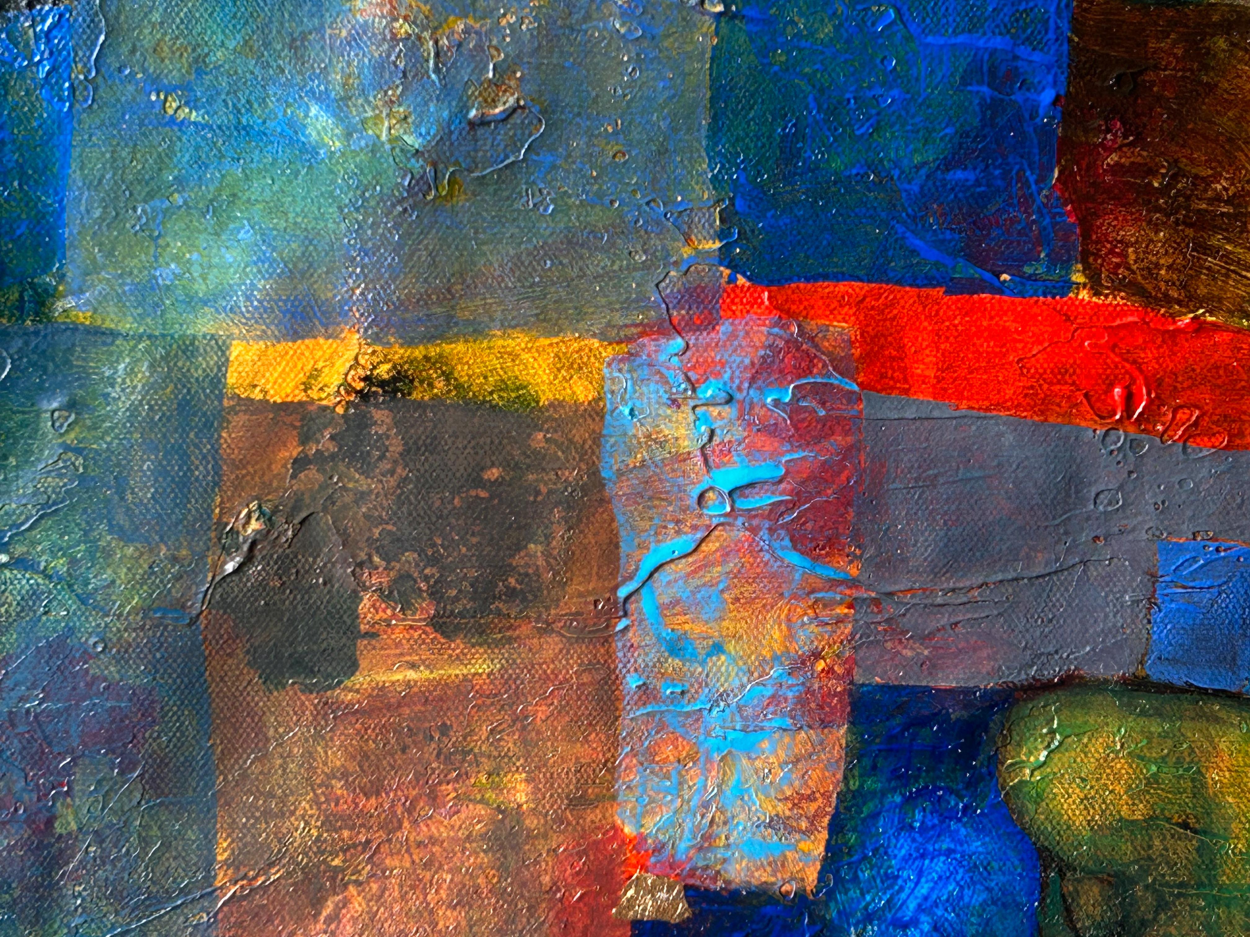 Studio in blu. Olio figurativo astratto su tela - Abstract Painting Nero di Luis Alexander Rodríguez (Ie-Xiua)