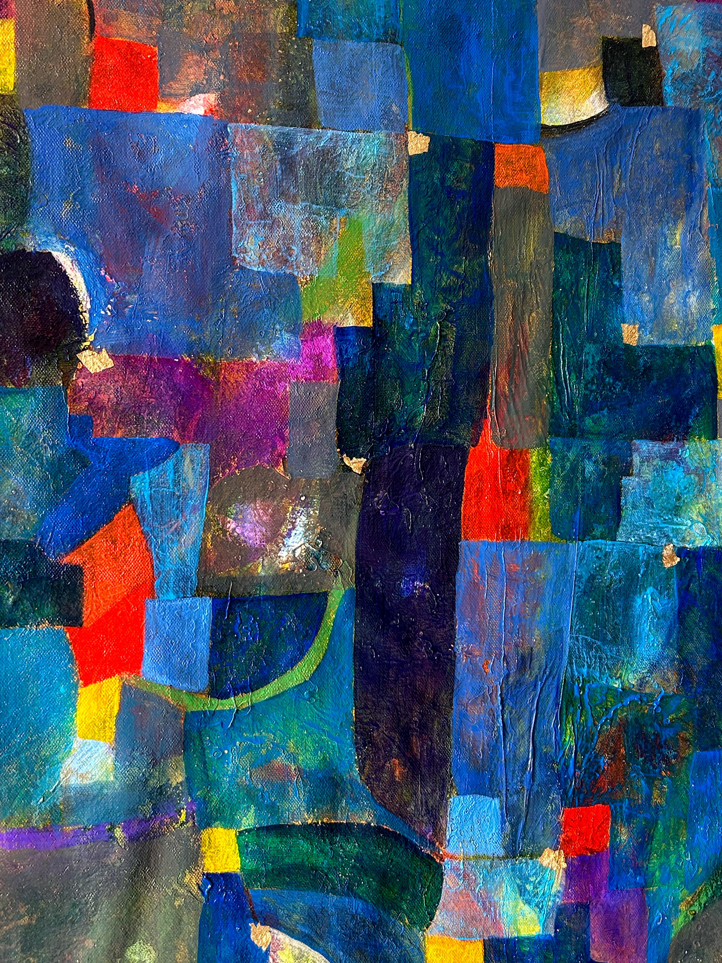 Studio in blu. Olio figurativo astratto su tela in vendita 1