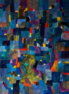 Estudio azul. Óleo figurativo abstracto sobre lienzo