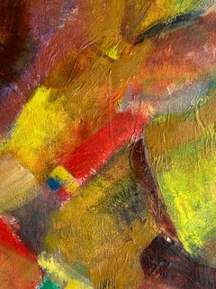 Pittura astratta contemporanea a olio su tela, 65x77 cm, "Dall'alba al tramonto"