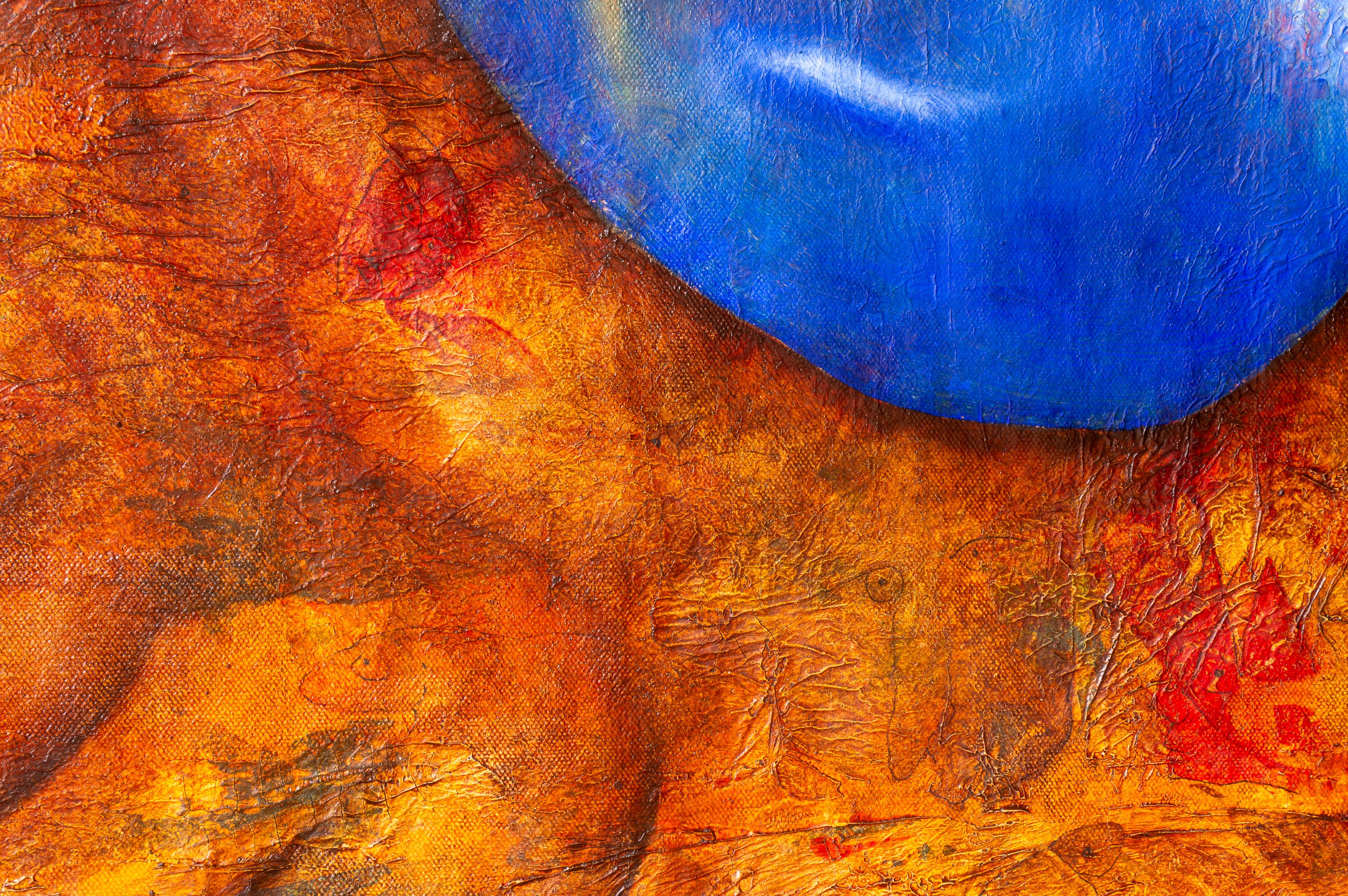 SURREAL Figurative Painting “Night in the Andes” in blue tones, mixed texture For Sale 9