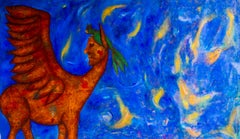 SURREAL Figurative Malerei Nacht in den Anden in Blautönen, gemischte Textur
