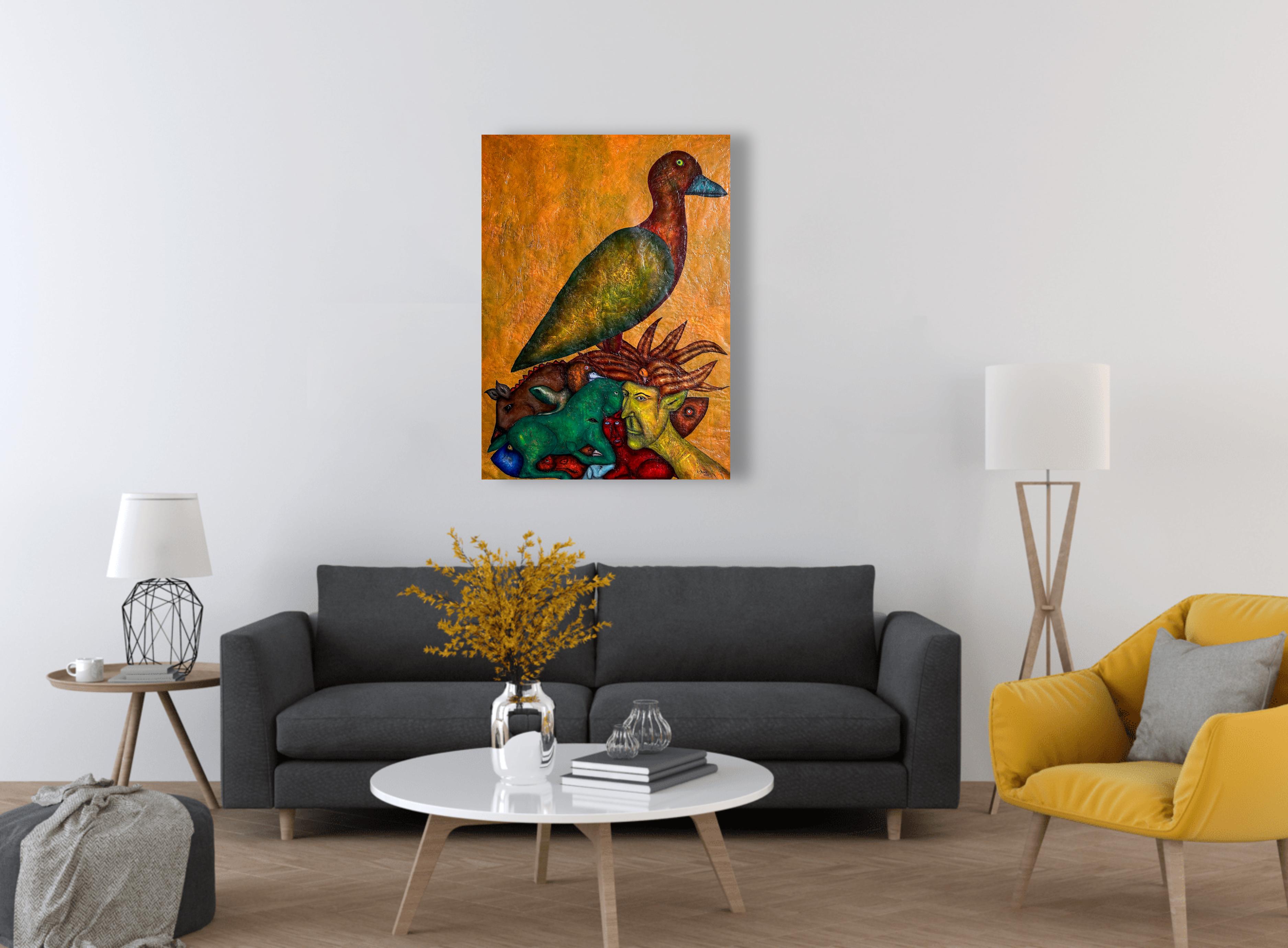 Contemporary Oil Painting Of A Fantastic Bird. 