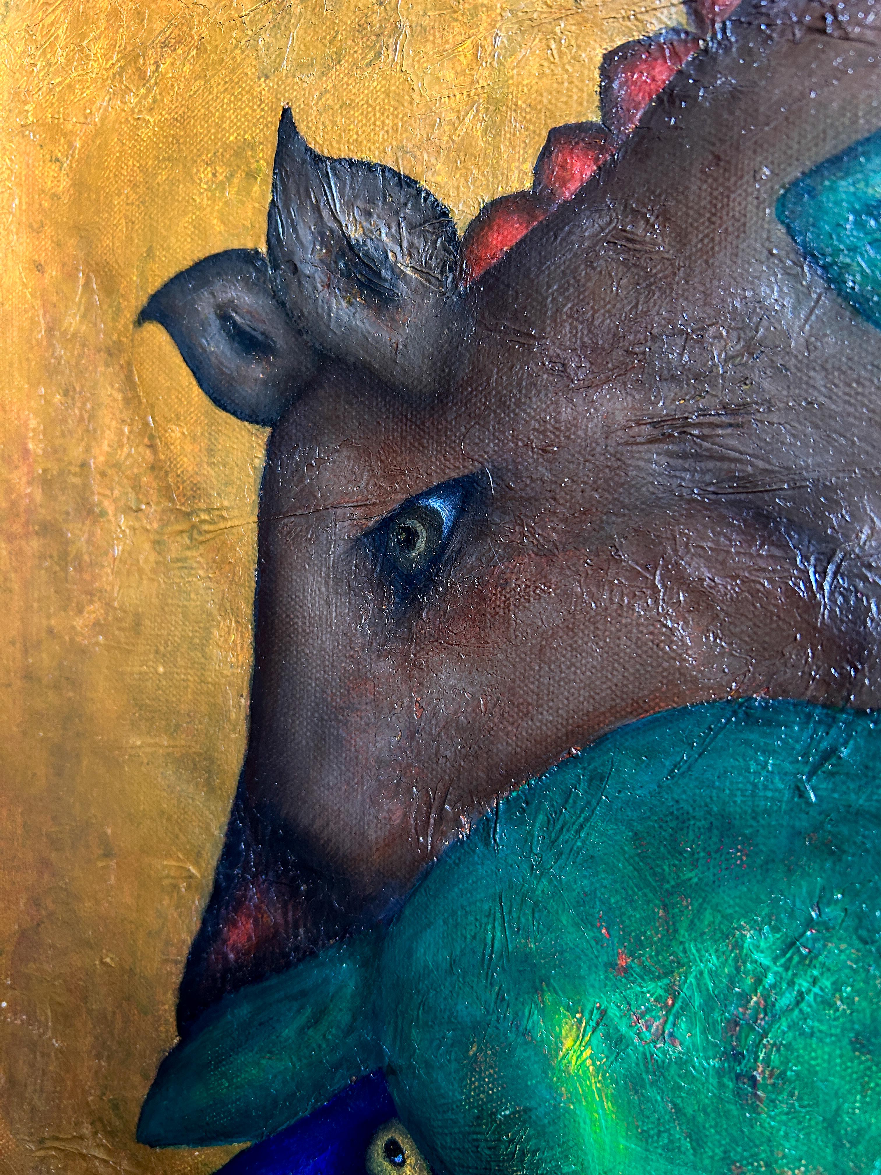 Contemporary Oil Painting Of A Fantastic Bird. 