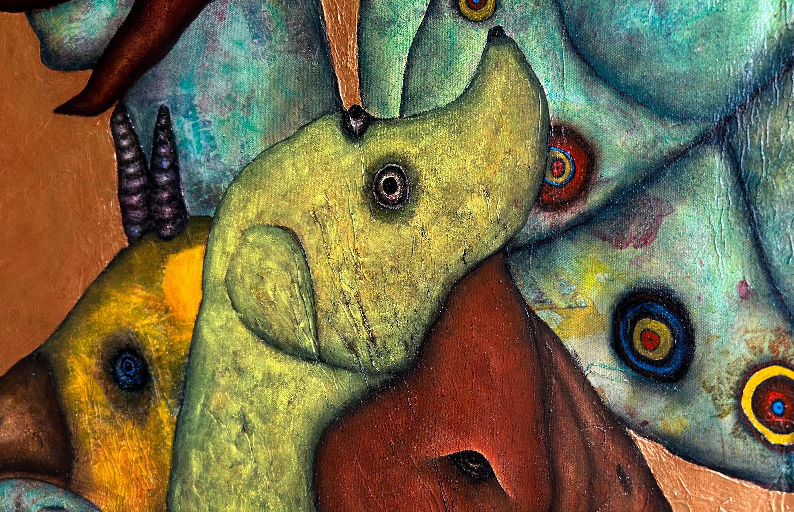 The Forgotten: Surreal Figurative Painting of Insect Man by Luis Xiua For Sale 10