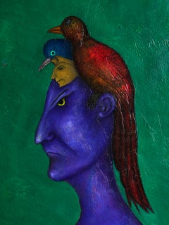 El momento luminoso #3 Óleo sobre lienzo, Verde y morado, Contemporáneo