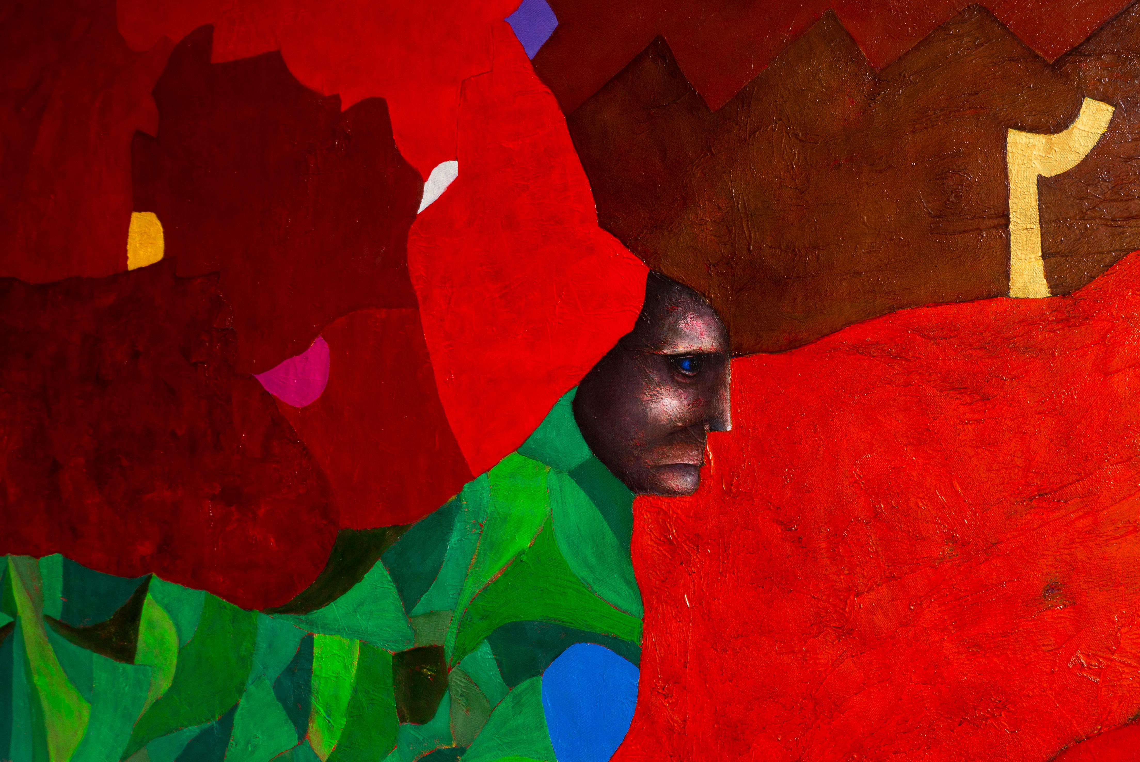 Peinture constructive Transition of red, technique mixte texturée, 2022 - Abstrait Painting par Luis Alexander Rodríguez (Ie-Xiua)