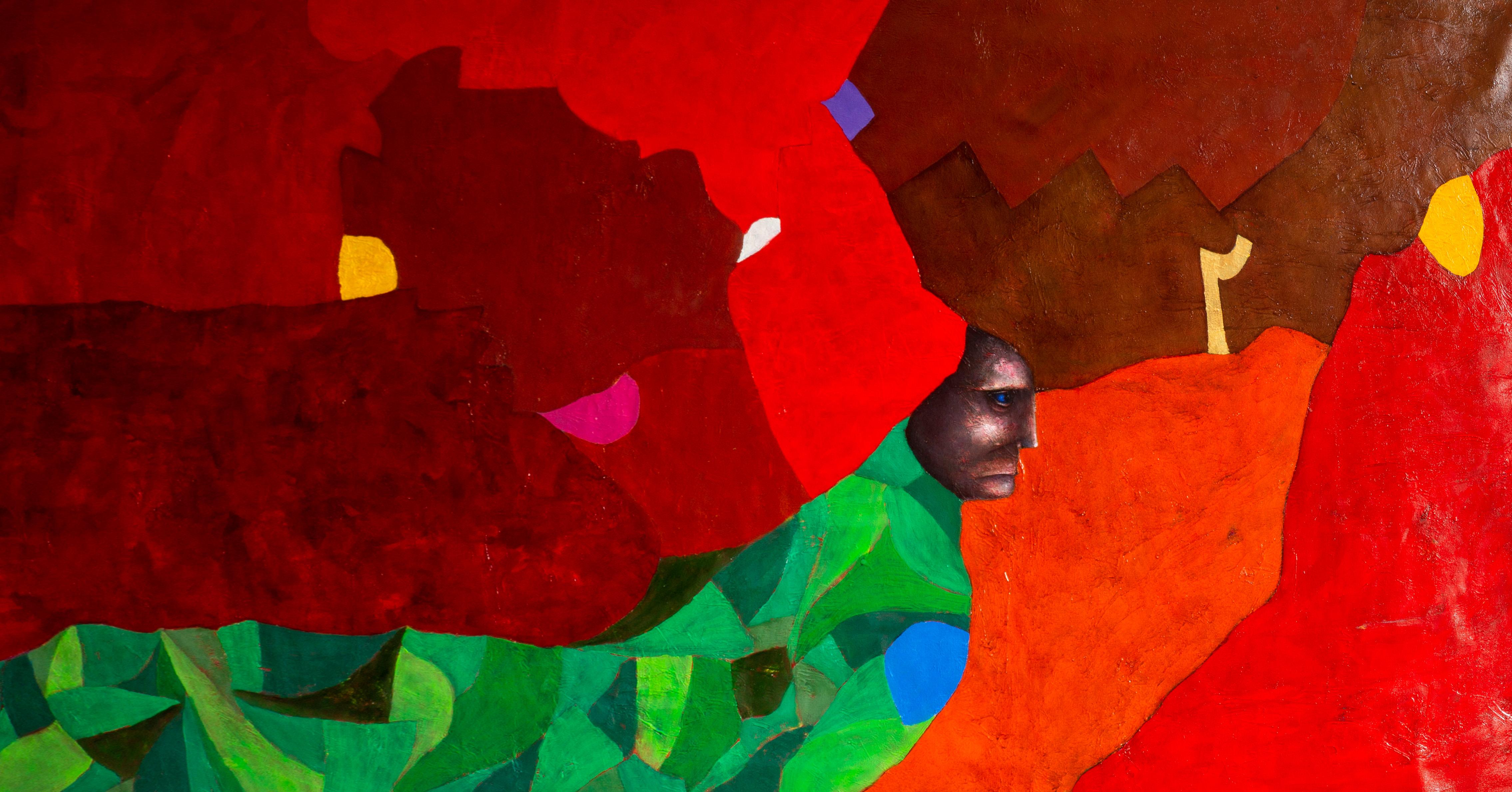 Figurative Painting Luis Alexander Rodríguez (Ie-Xiua) - Peinture constructive Transition of red, technique mixte texturée, 2022