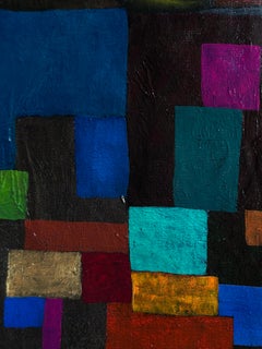 Turquoise Kairos Oil Painting on Canvas, Large Format, 98x155 cm