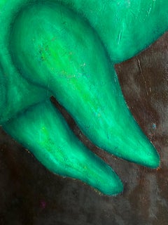 Whale Echoes on Green, Original Oil Painting on Canvas, Signed