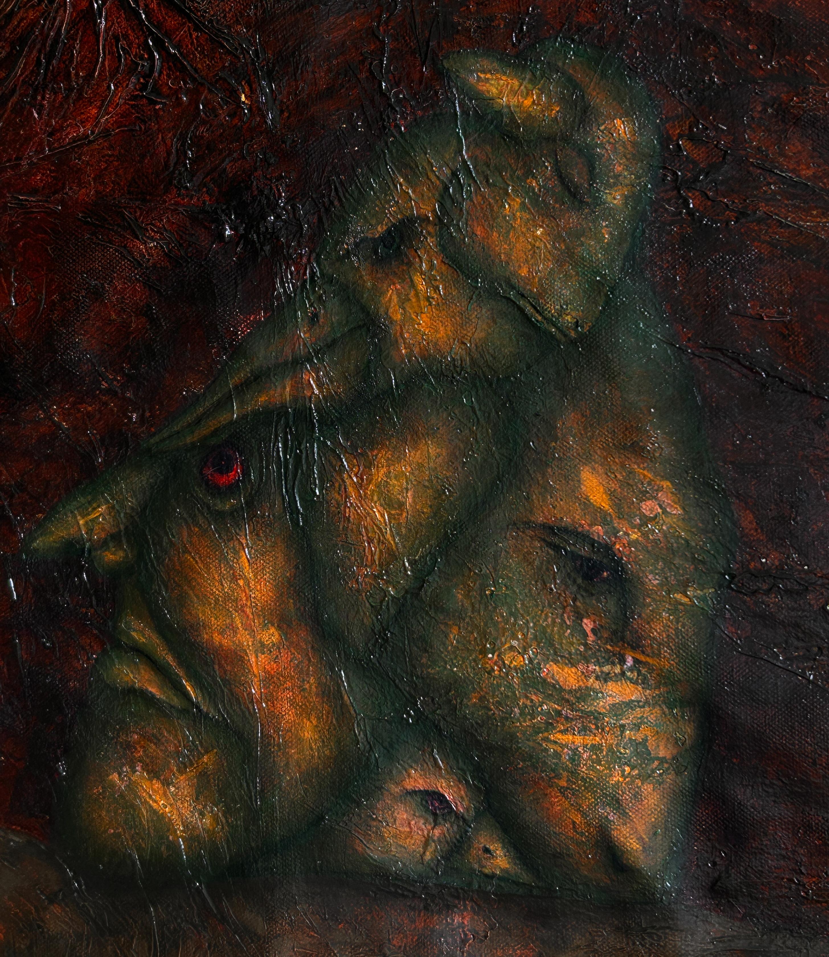 Finestra - Pittura a olio su tela con animali - Painting di Luis Alexander Rodríguez (Ie-Xiua)