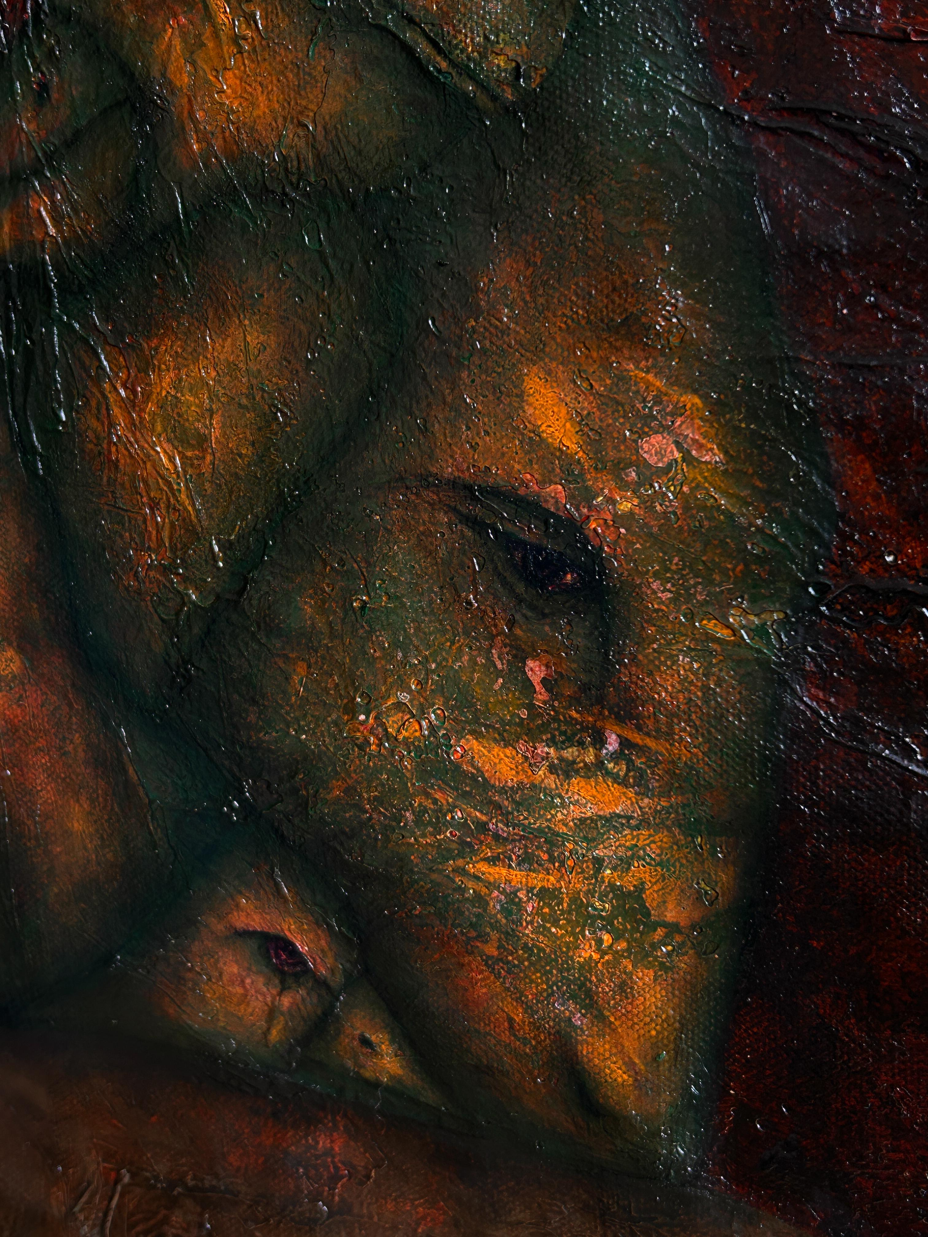 Finestra - Pittura a olio su tela con animali - Animal Painting Nero di Luis Alexander Rodríguez (Ie-Xiua)