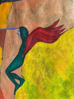«Yellow Desert»: cuadro abstracto al óleo de arte contemporáneo, firmado, 33 x 48 pulgadas, nuevo