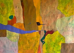 «Yellow Desert»: cuadro abstracto al óleo de arte contemporáneo, firmado, 33 x 48 pulgadas, nuevo