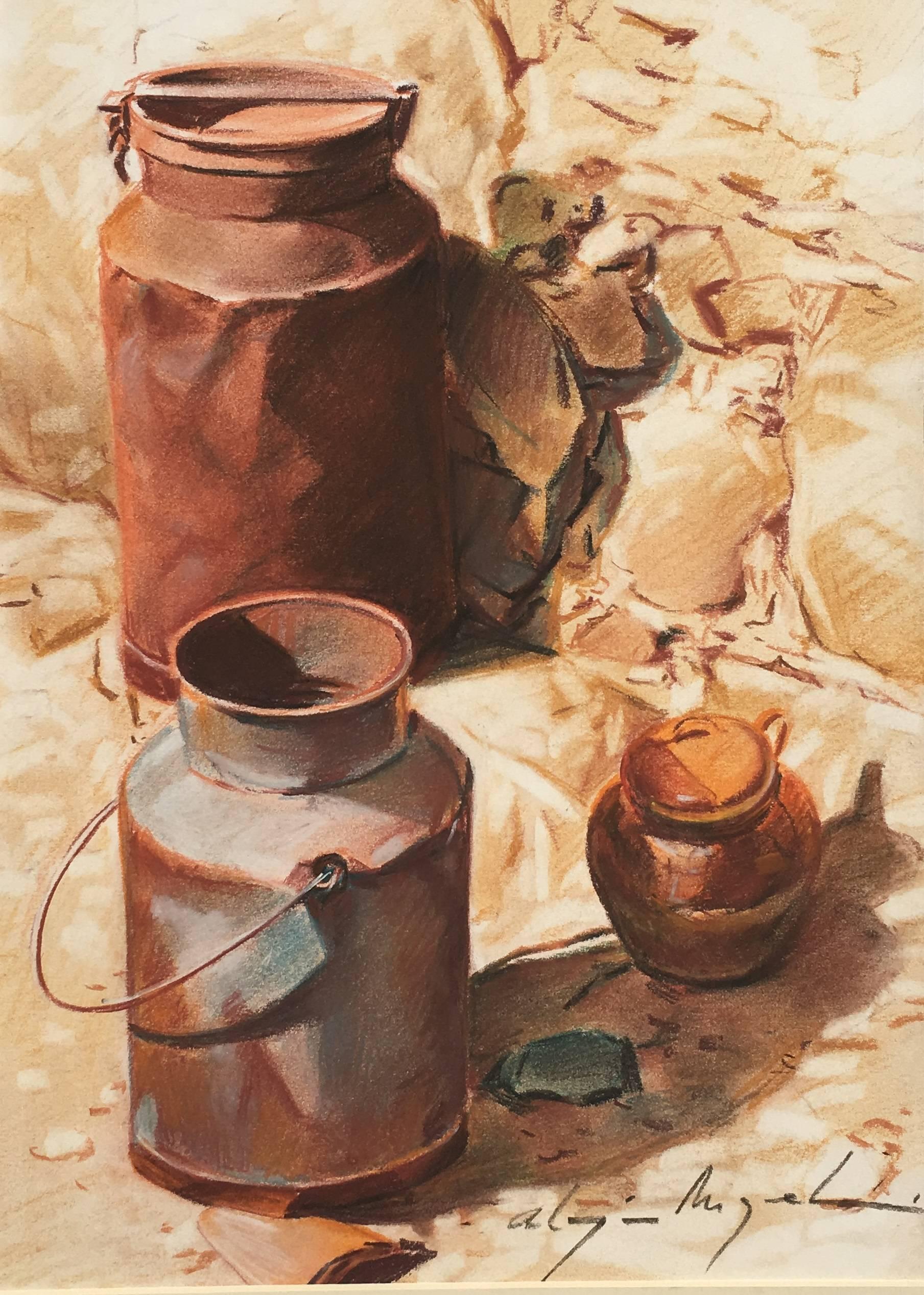 Almazan Realistic Still Life watercolor Painting
 MIQUEL was an artist focused on the art of realism. His structured works on his great mastery of drawing, are romantic and translates us to past times ...
Beautiful works on paper.
