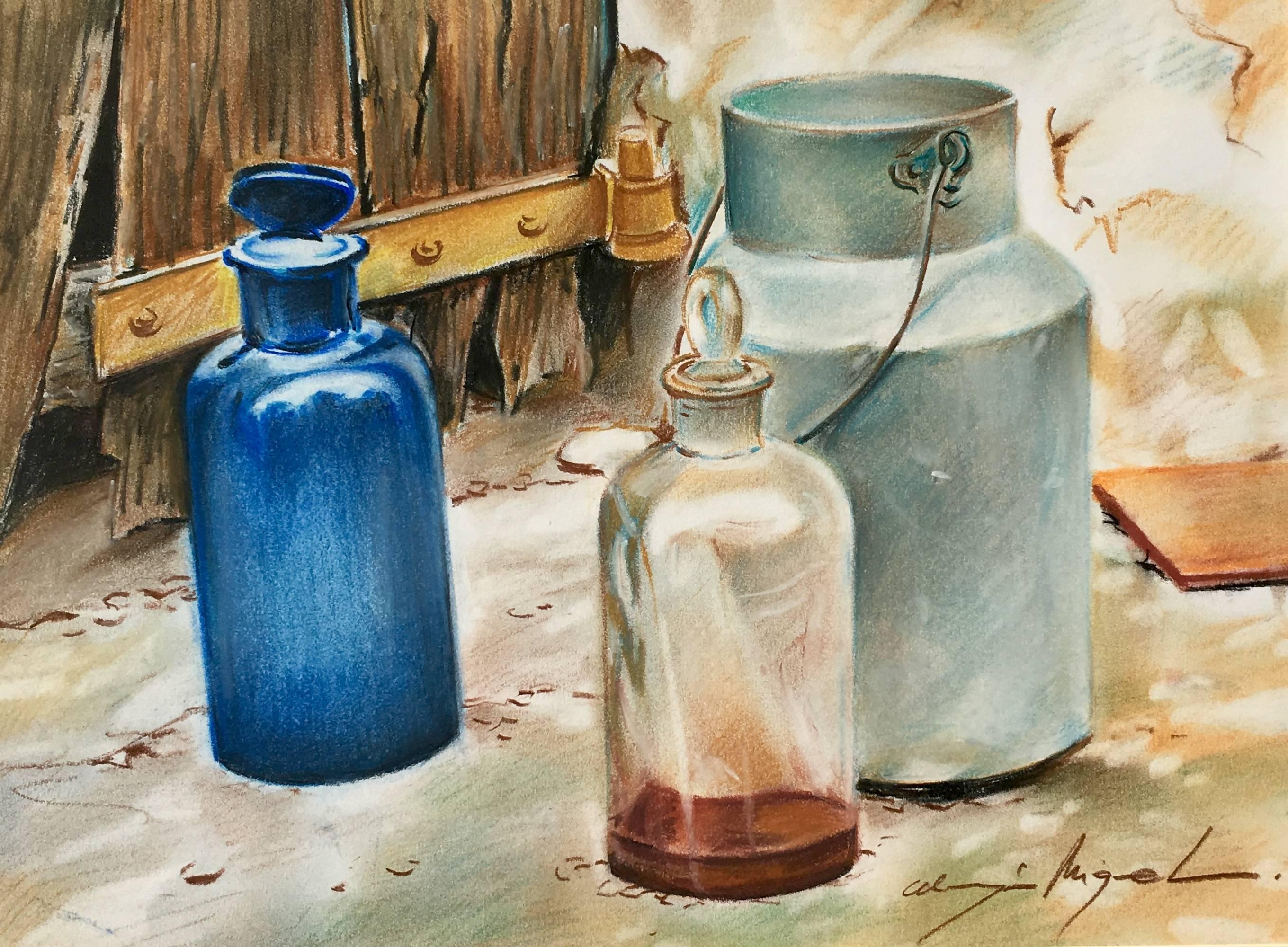 Almazan   Pittura realistica ad acquerello di una natura morta - Painting di Luis Almazan Miquel