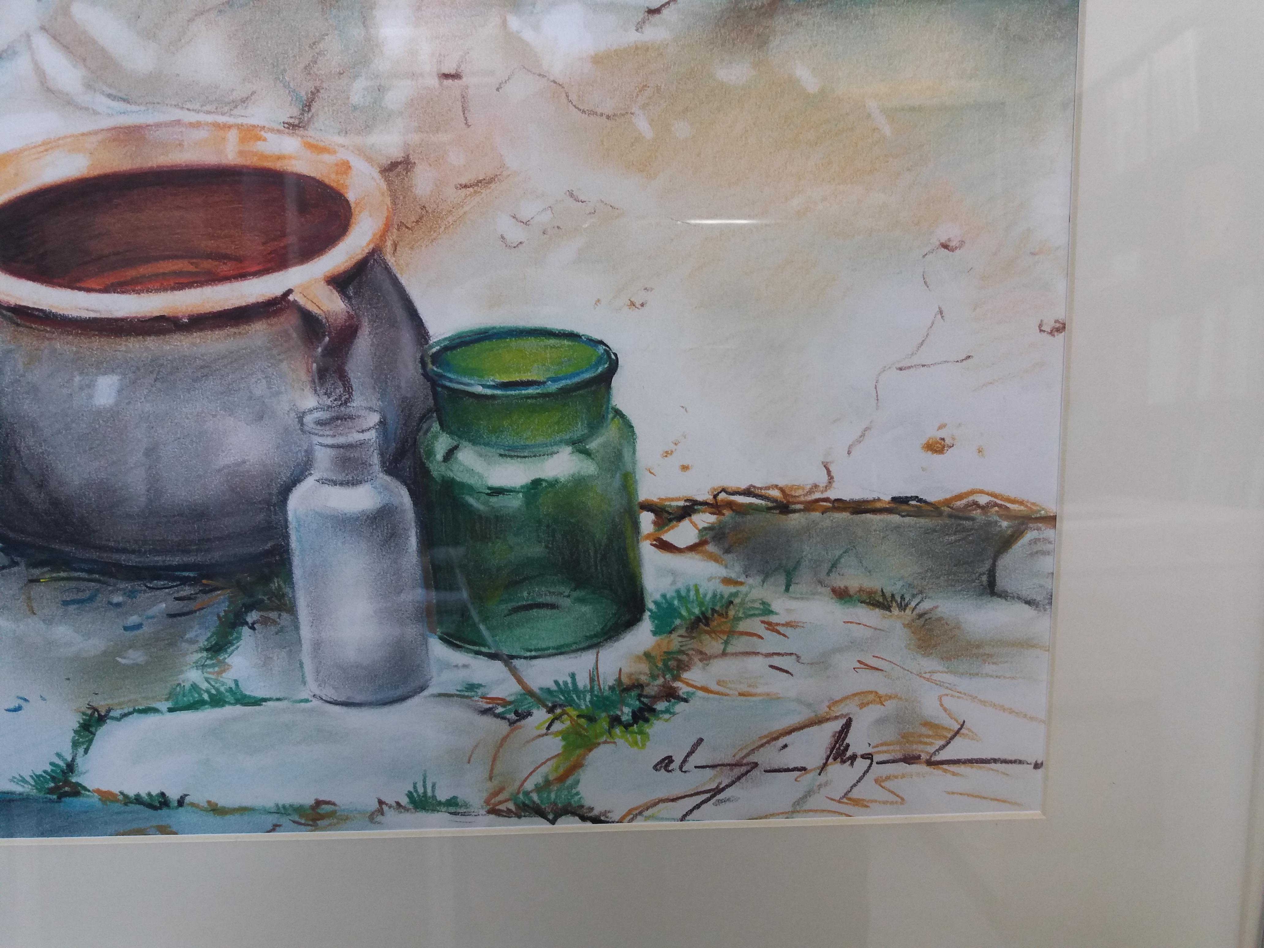 Almazan Realistic Still Life Acrylic Painting  framed
 MIQUEL was an artist focused on the art of realism. His structured works on his great mastery of drawing, are romantic and translates us to past times ...
Beautiful works on paper.
