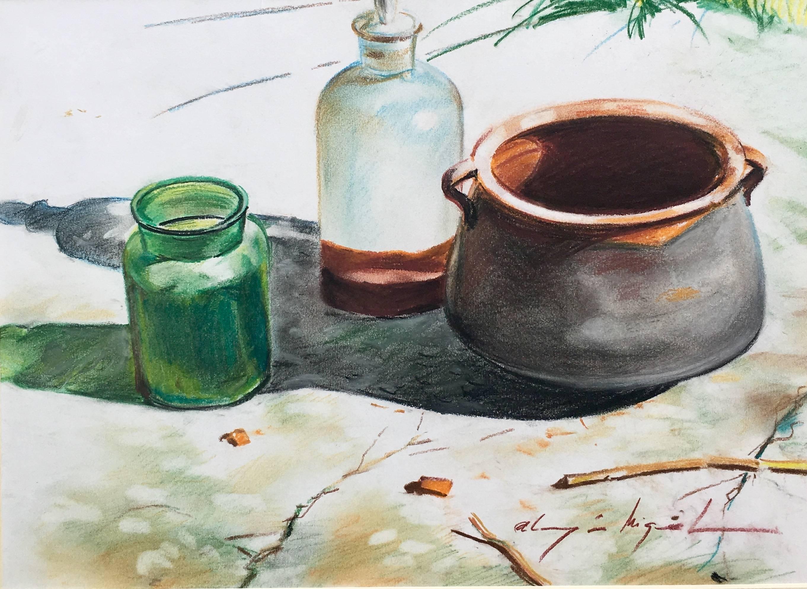 Almazan Realistic Still Life watercolor Painting. . frame
 MIQUEL was an artist focused on the art of realism. His structured works on his great mastery of drawing, are romantic and translates us to past times ...
Beautiful works on paper.
