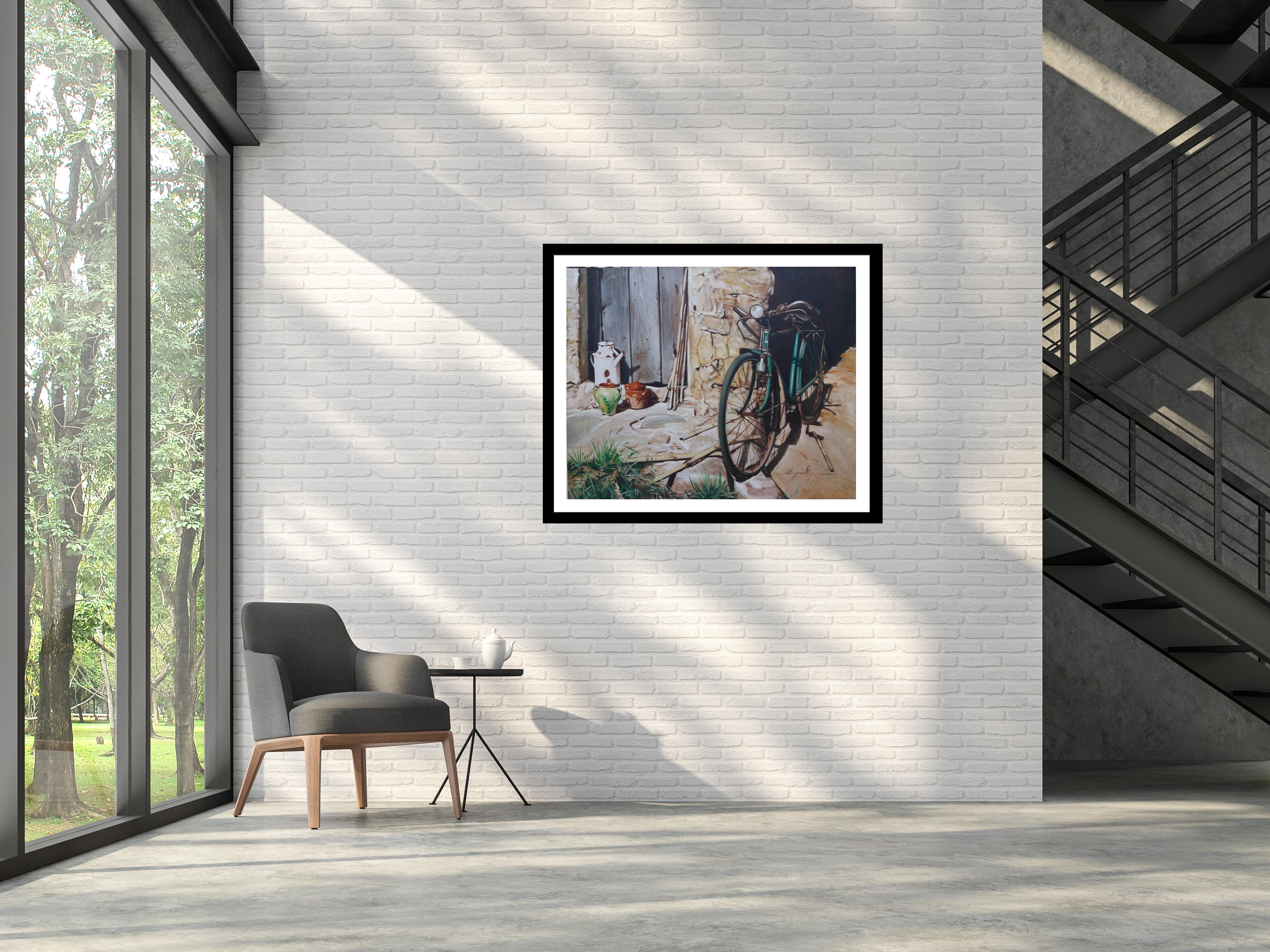 Almazán  Bicicleta  Pintura acrílica de naturaleza muerta en venta 9