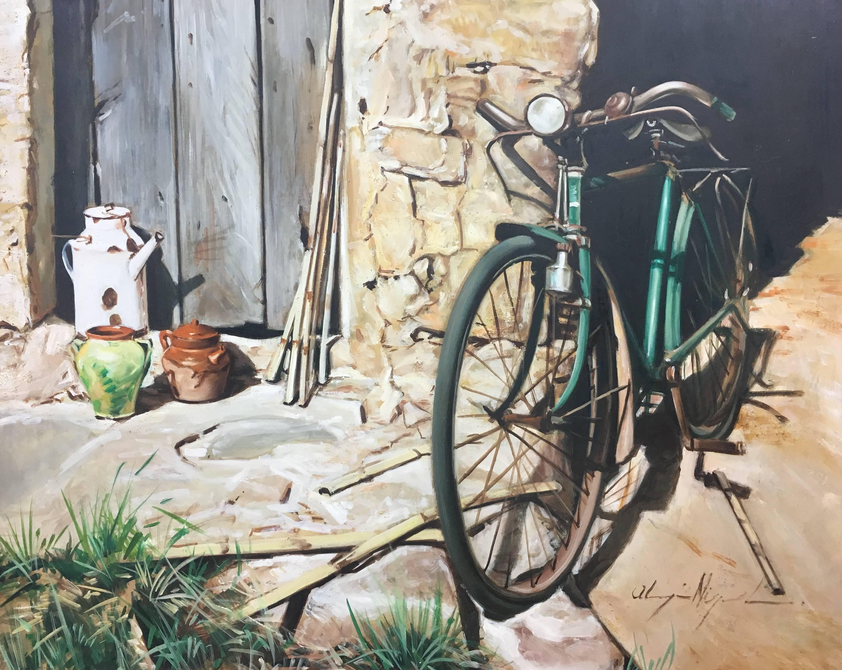 Almazán  Bicicleta  Pintura acrílica de naturaleza muerta - Painting de Luis Almazan Miquel