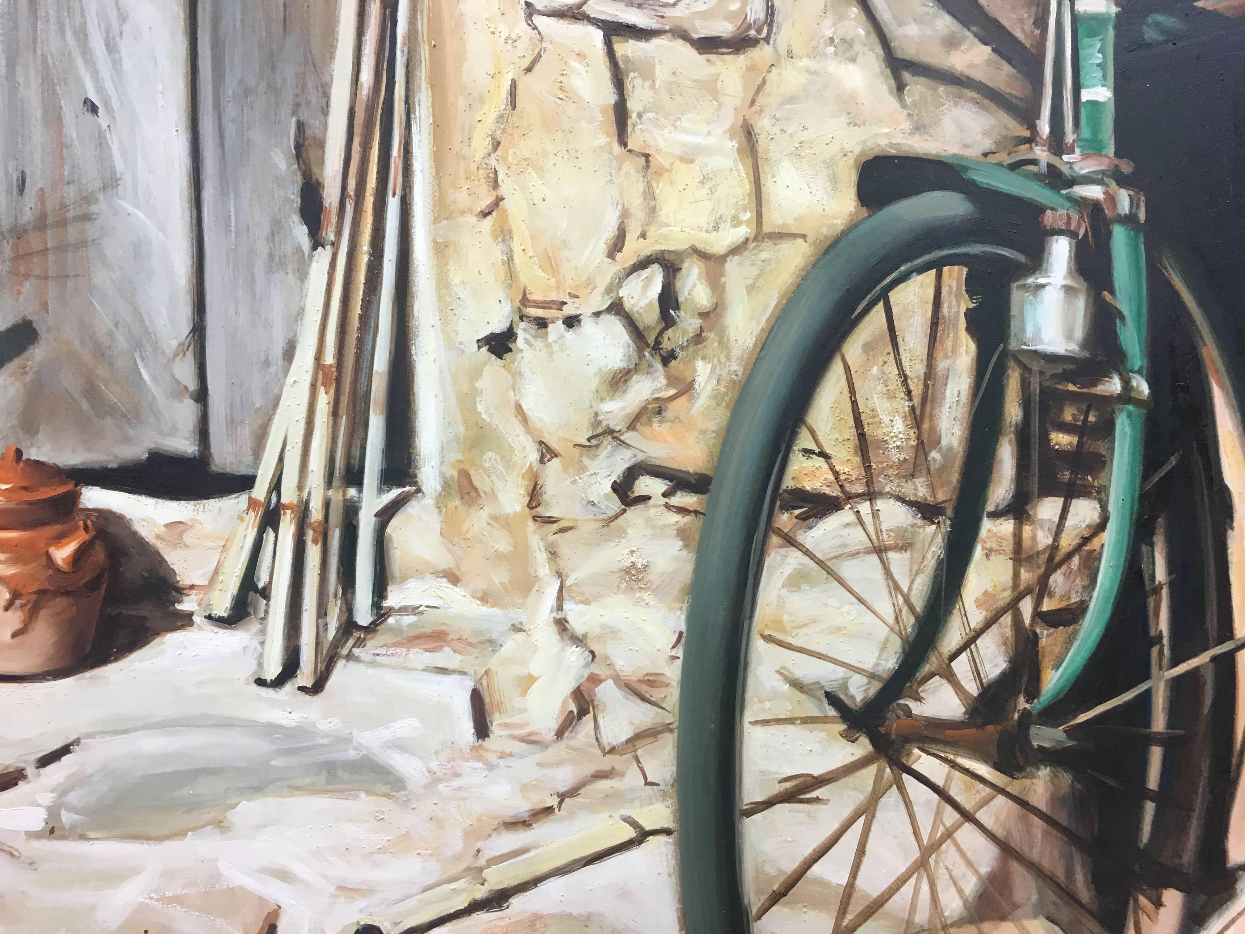 Almazán  Bicicleta  Pintura acrílica de naturaleza muerta en venta 1