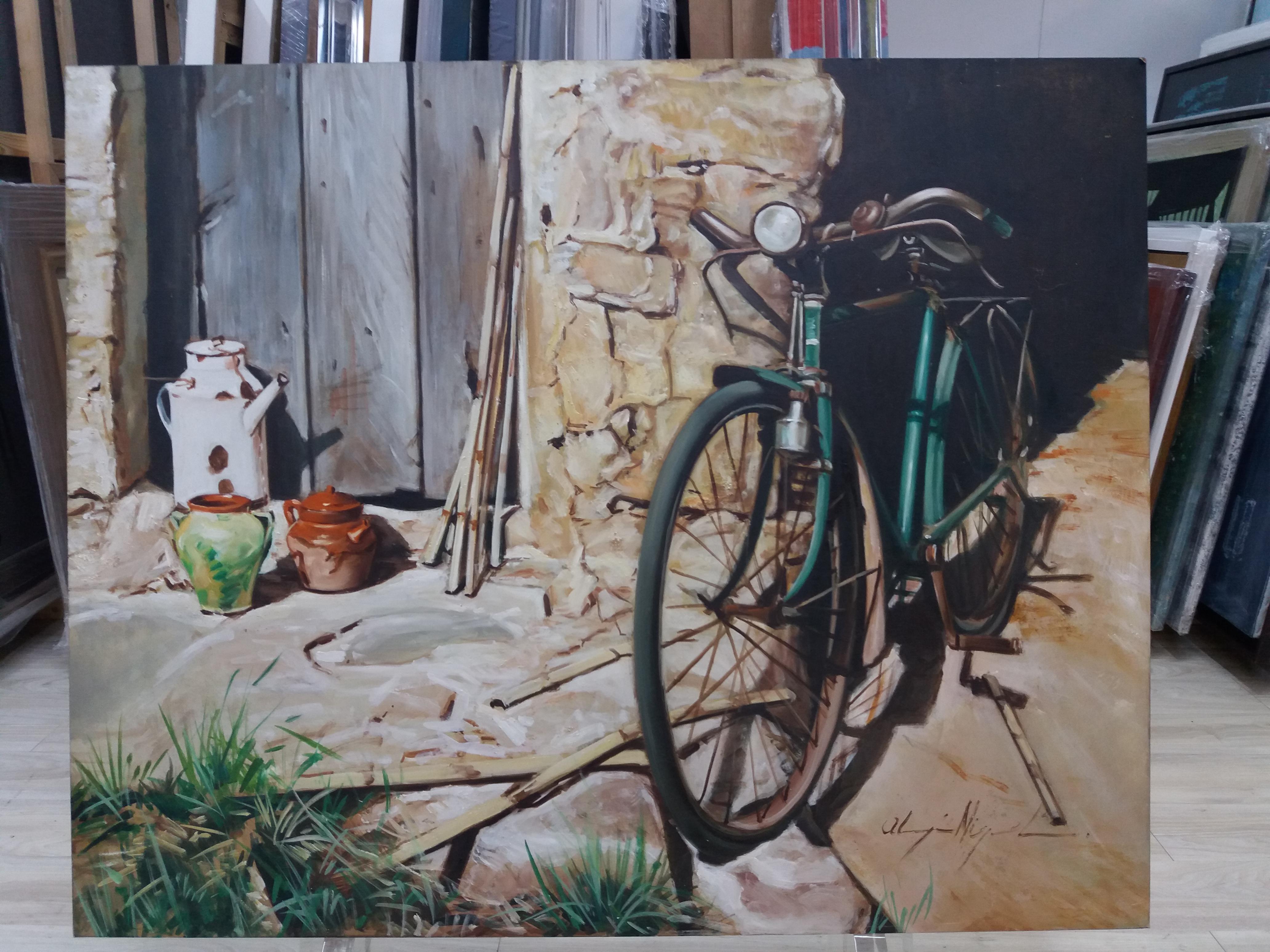 Almazán  Bicicleta  Pintura acrílica de naturaleza muerta en venta 2