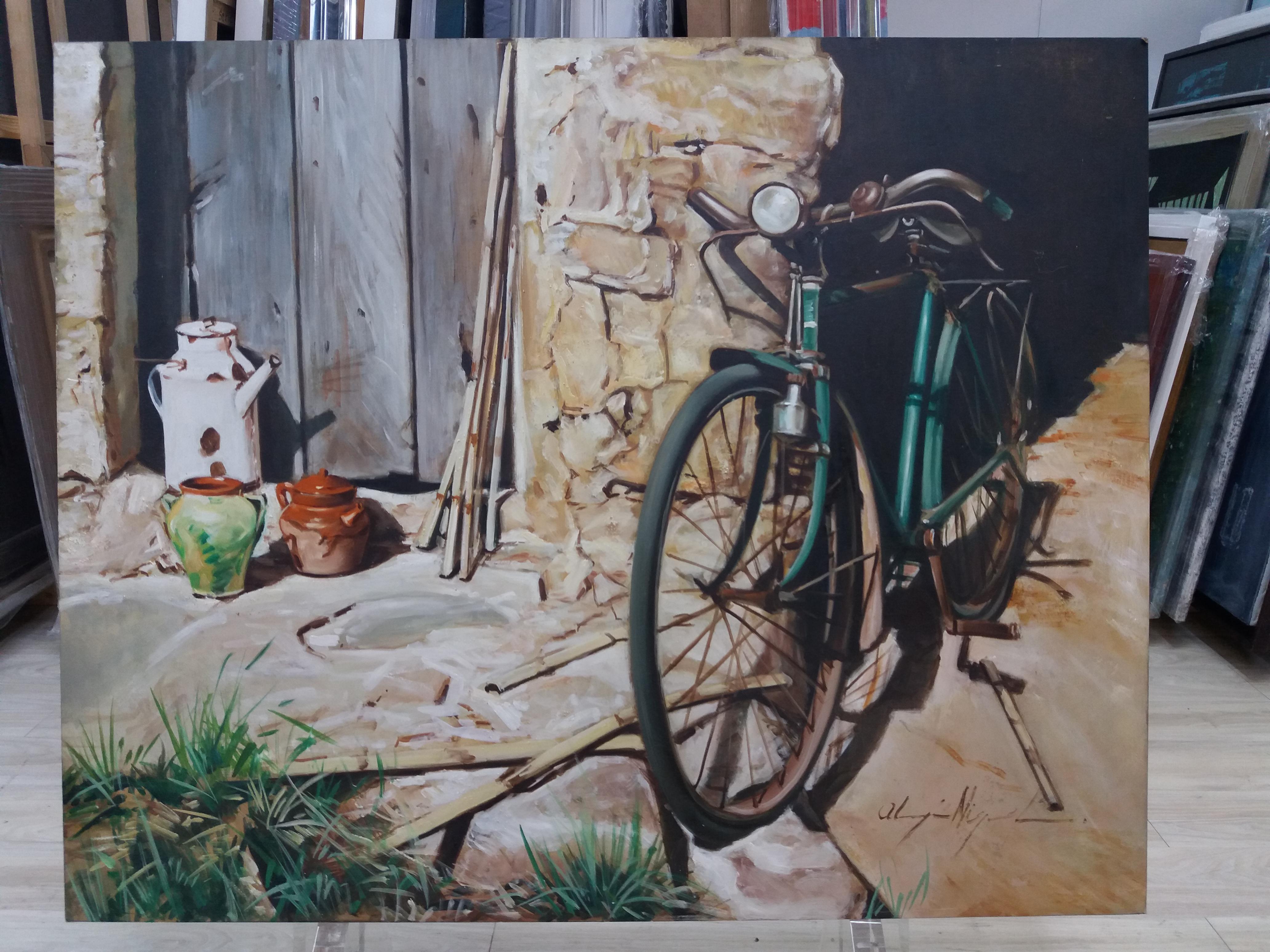Almazán  Bicicleta  Pintura acrílica de naturaleza muerta en venta 3