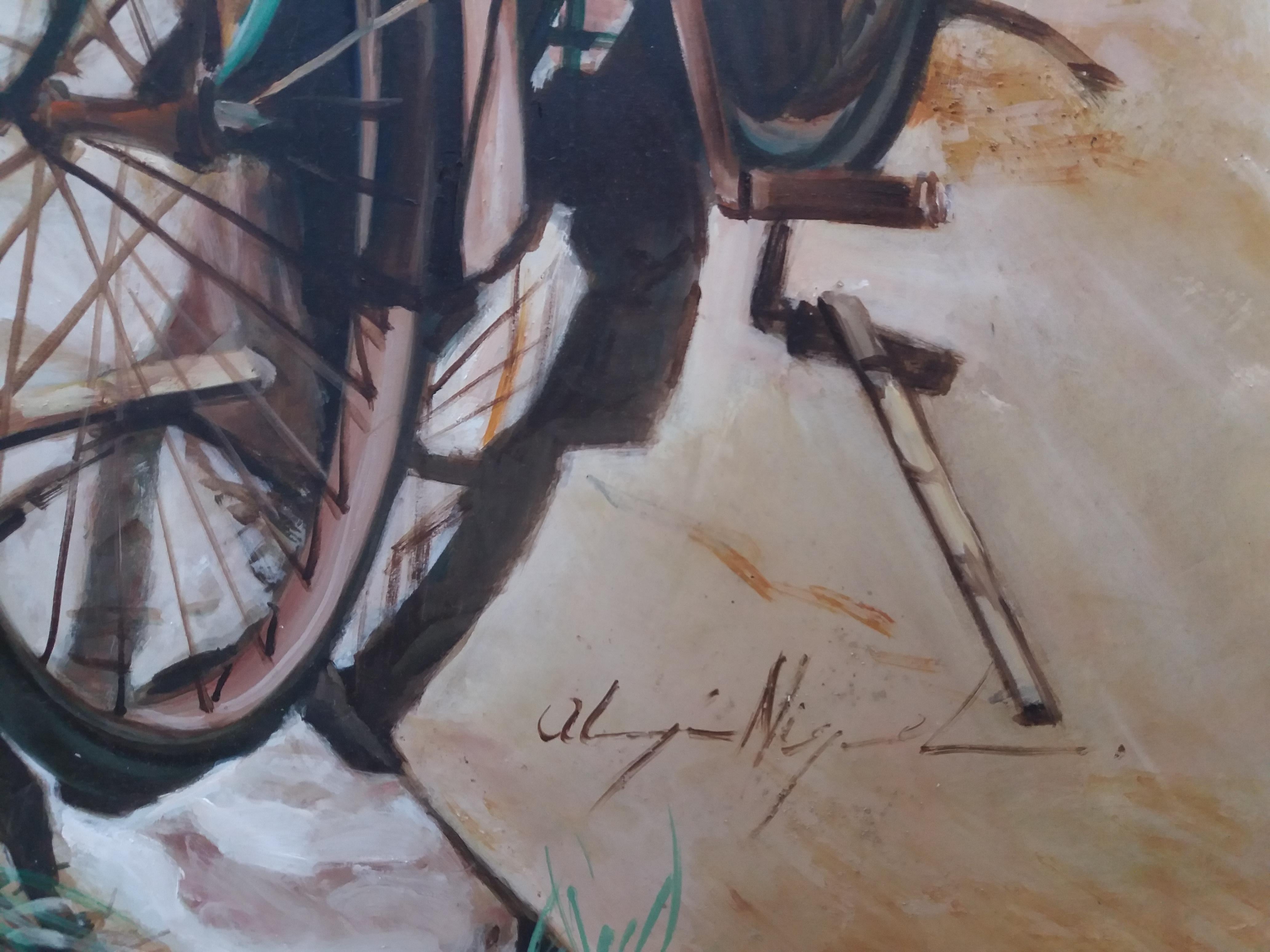 Almazán  Bicicleta  Pintura acrílica de naturaleza muerta en venta 4