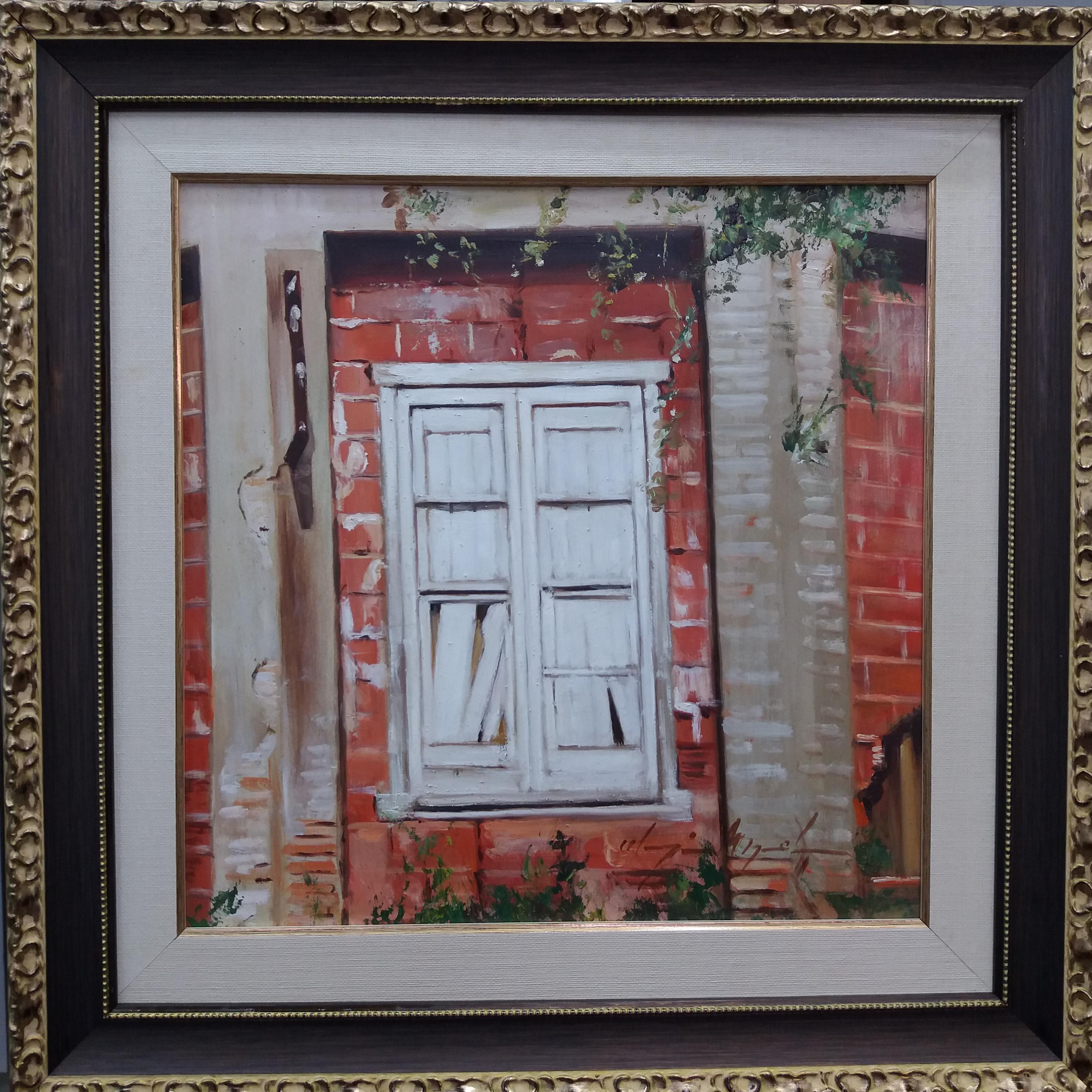 Luis Almazan Miquel Figurative Painting – Almazan  Altes Window Stillleben Acrylmalerei