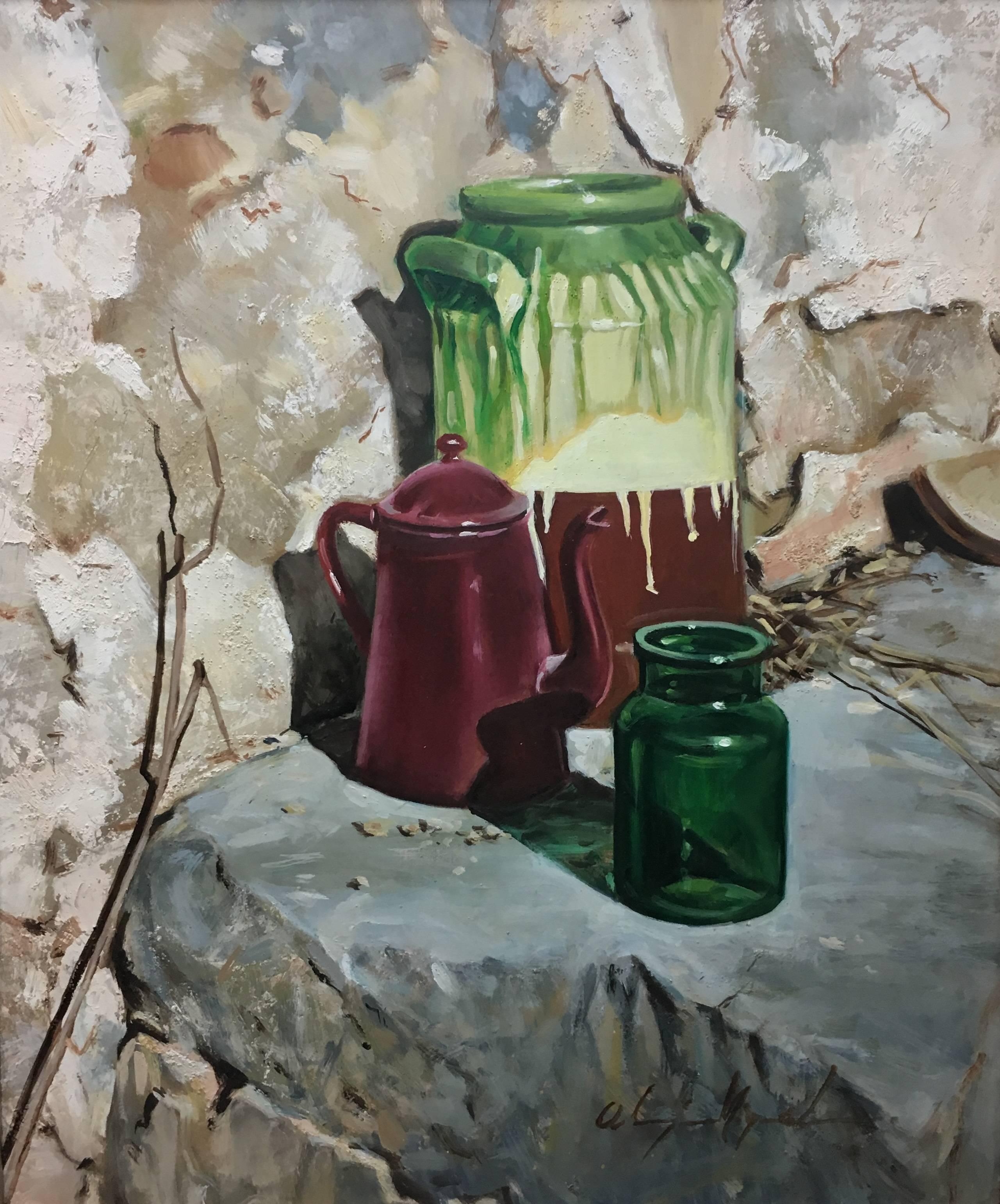 Almazan  Realistisches Stillleben in Acrylgemälde – Painting von Luis Almazan Miquel