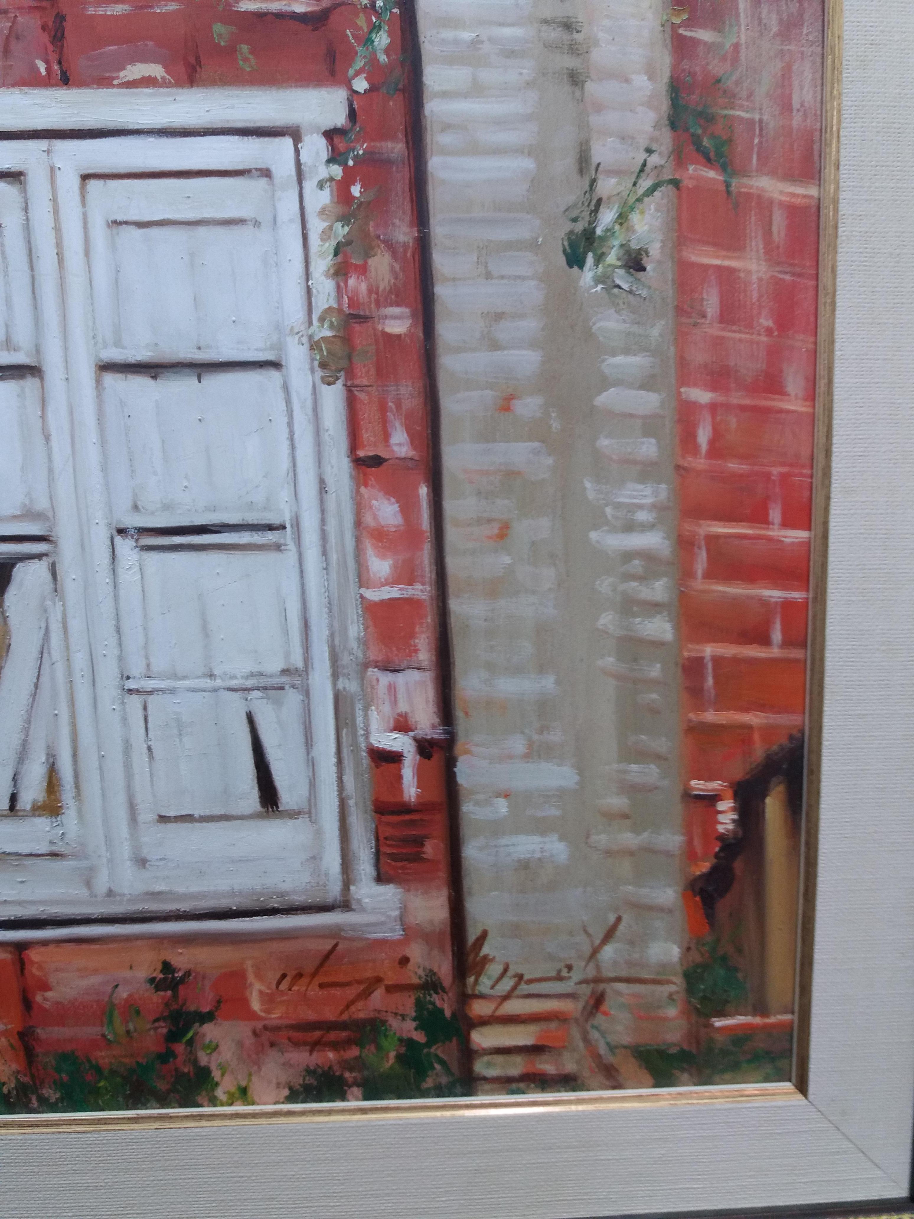 Almazan Old Window Still Life Acrylic Painting For Sale 1