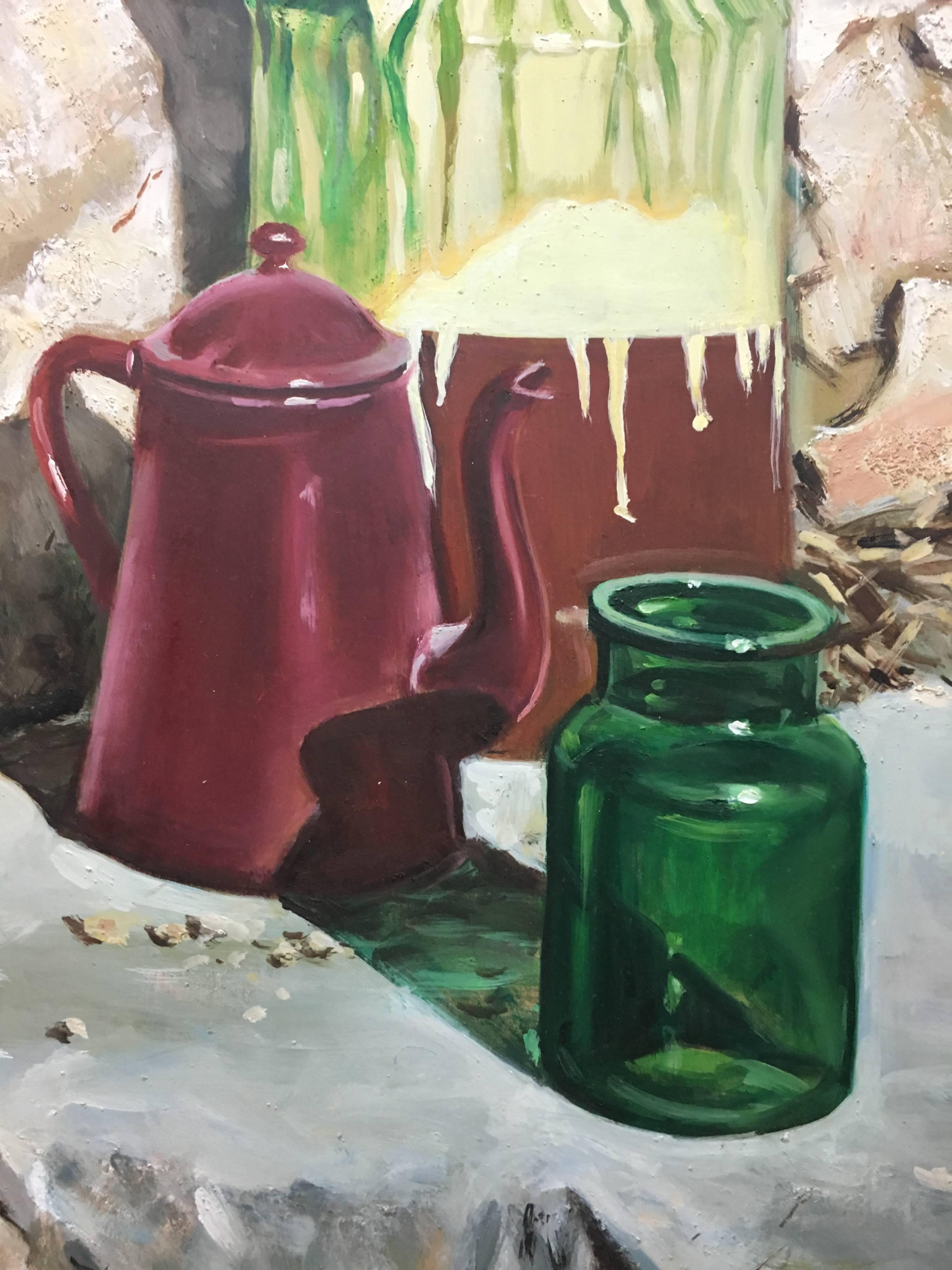 Almazan  Realistisches Stillleben in Acrylgemälde (Braun), Still-Life Painting, von Luis Almazan Miquel