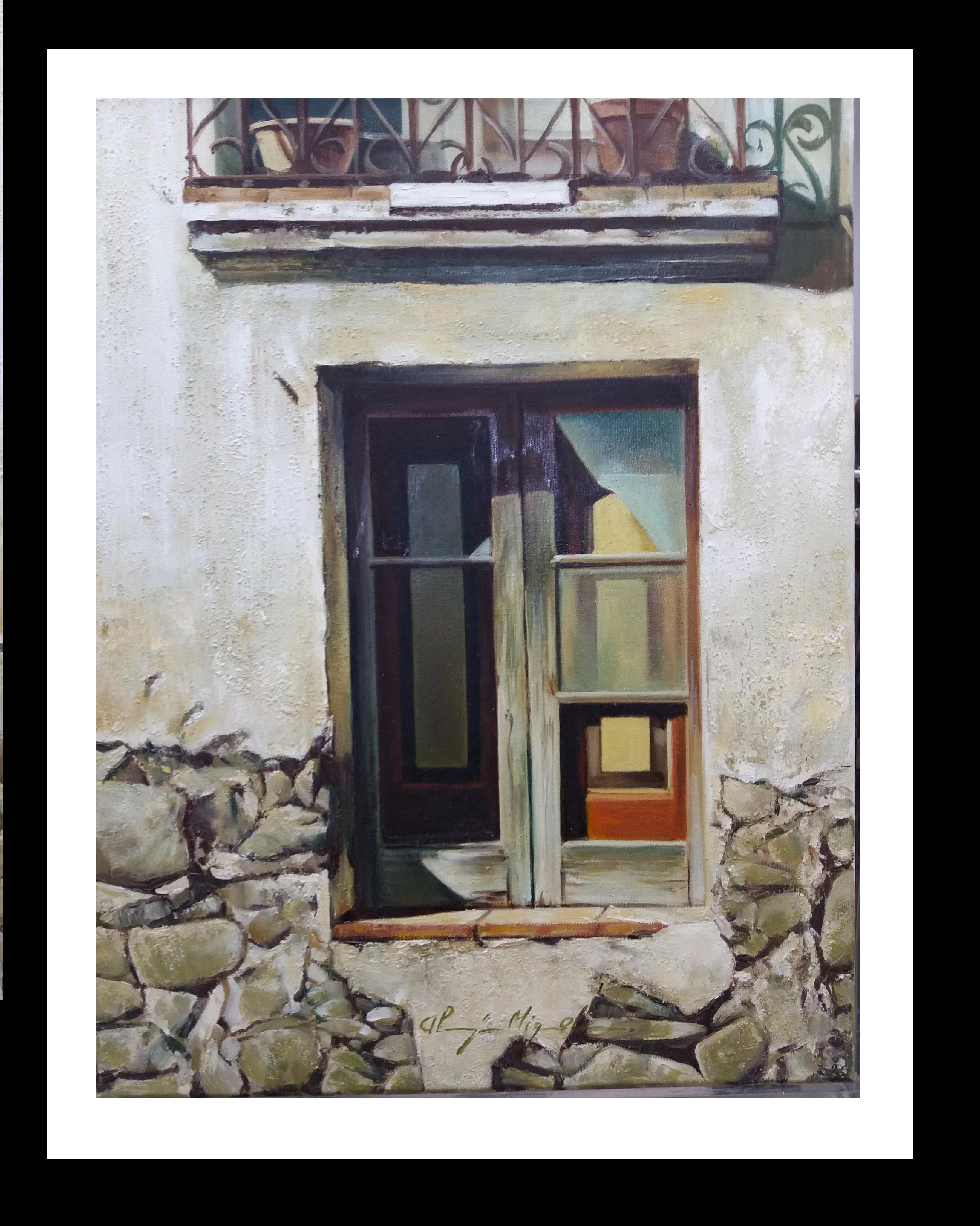 Luis Almazan Miquel Figurative Painting - Almazan Realistic  Window Acrylic facade. door