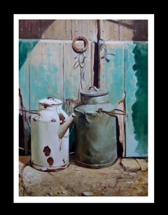 Almazan. Store. vertical. milkmaids. containers. Still Life Acrylic 