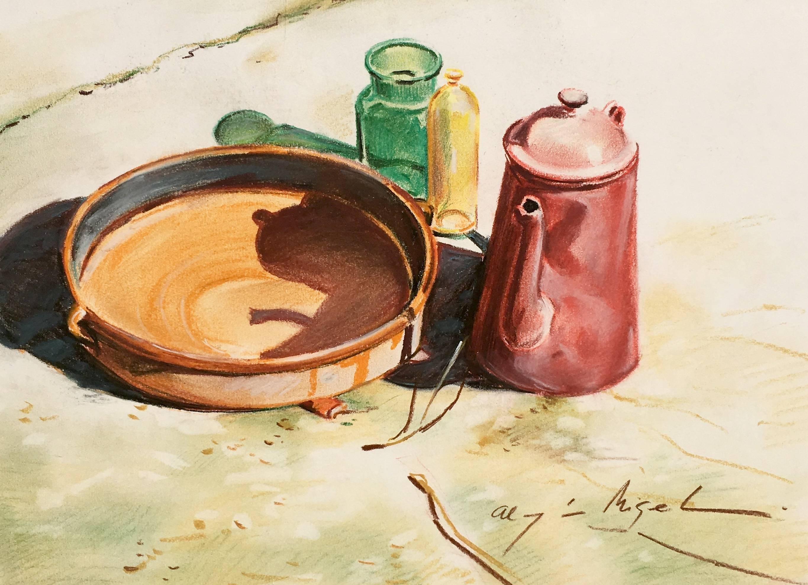 Almazan  Pittura realistica a pastello di una natura morta - Painting di Luis Almazan Miquel