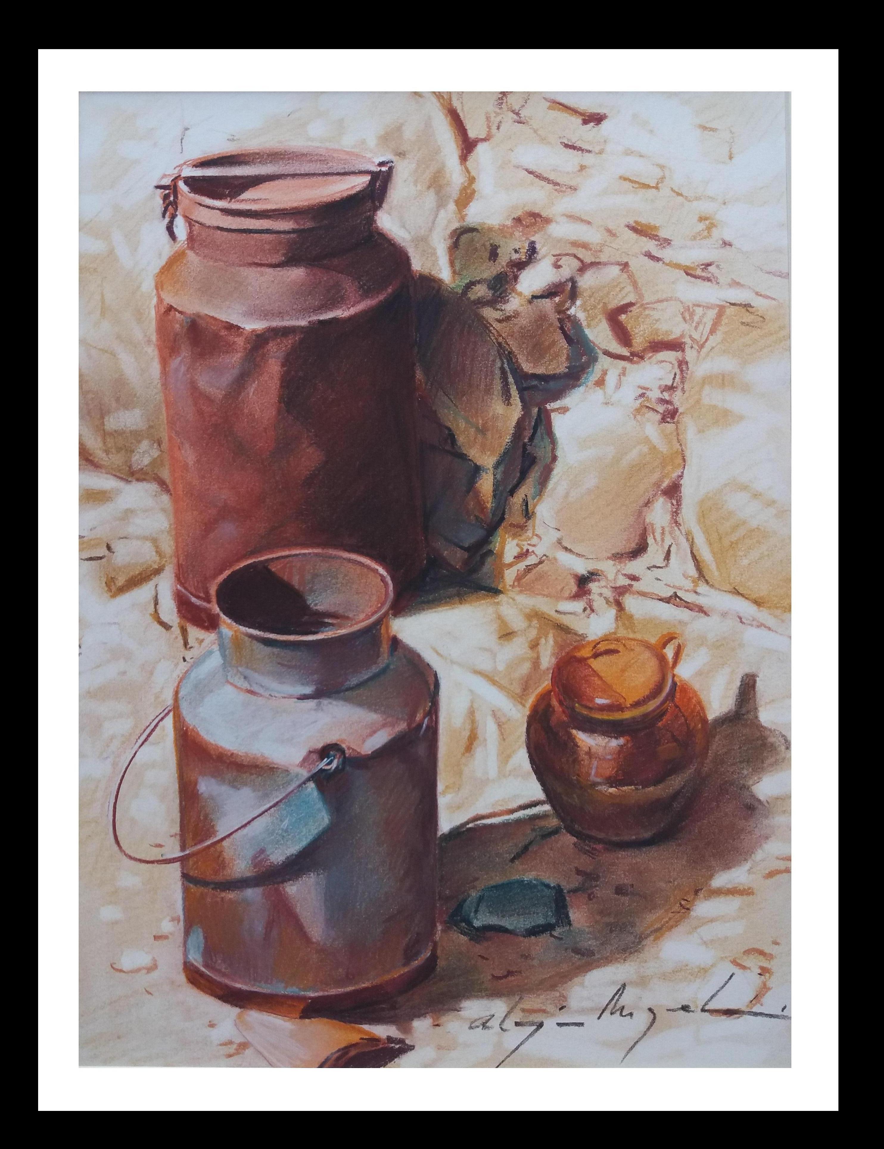 Figurative Painting di Luis Almazan Miquel - Almazan  Pittura realistica ad acquerello di una natura morta