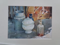 Almazan Store Ancient Containers Realistisches Stillleben-Aquarellgemälde