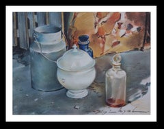 Almazan Store Ancient Containers Realistisches Stillleben-Aquarellgemälde