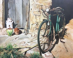 Miquel – Stillleben mit Fahrrad, Acrylgemälde, realistisch, gerahmtes Kunstwerk
