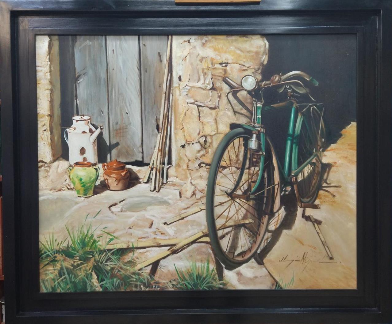 Luis Almazan Miquel Figurative Painting - Miquel Bicycle Still Life Acrylic Painting, Realist, Framed Art