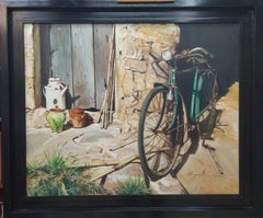 Miquel : Nature morte avec vélo – Peinture acrylique, style réaliste, œuvre encadrée