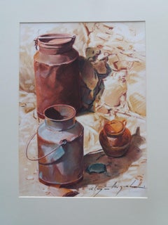 Realistic Still Life Watercolor Painting, Framed, Late 20th Century