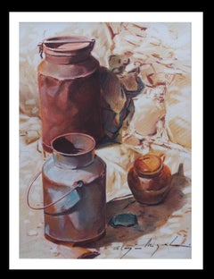 Realistic Still Life Watercolor Painting, Framed, Late 20th Century