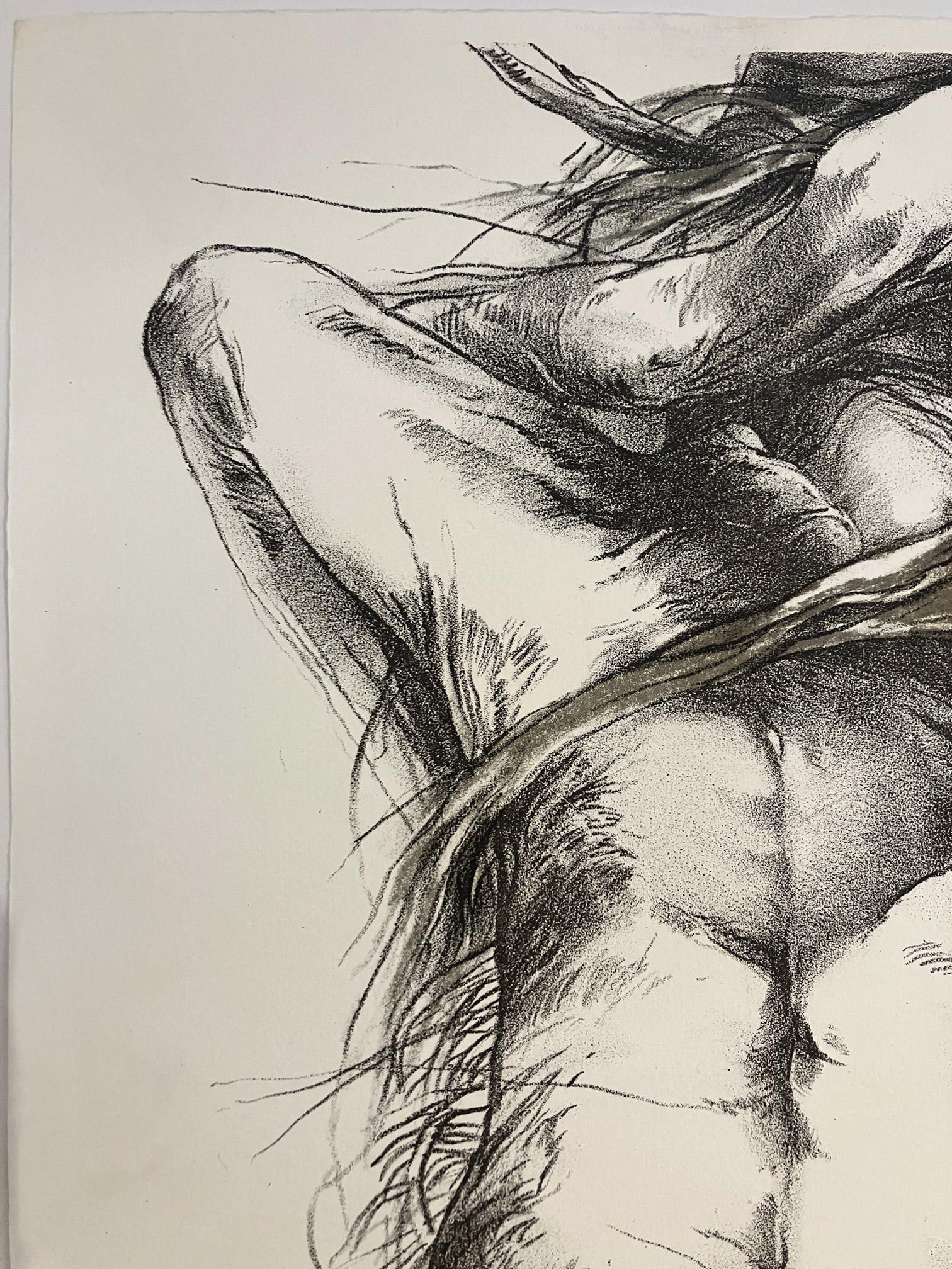 Unititled male nude by Luis Caballero
Lithography on paper
Limited edition print Edition 8/75
Size: 15 in H x 10.7 in W 
Signed in the lower right corner. Numbered in the lower left corner. Great condition with flaws. 
Provenance: Private