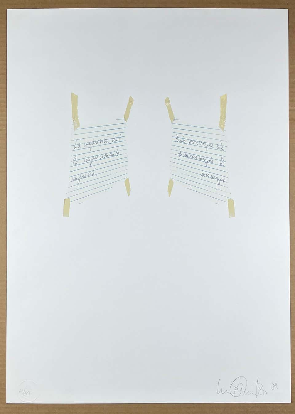 "La Impresion" 1989 conceptual art by Uruguayan artist original handsigned print
