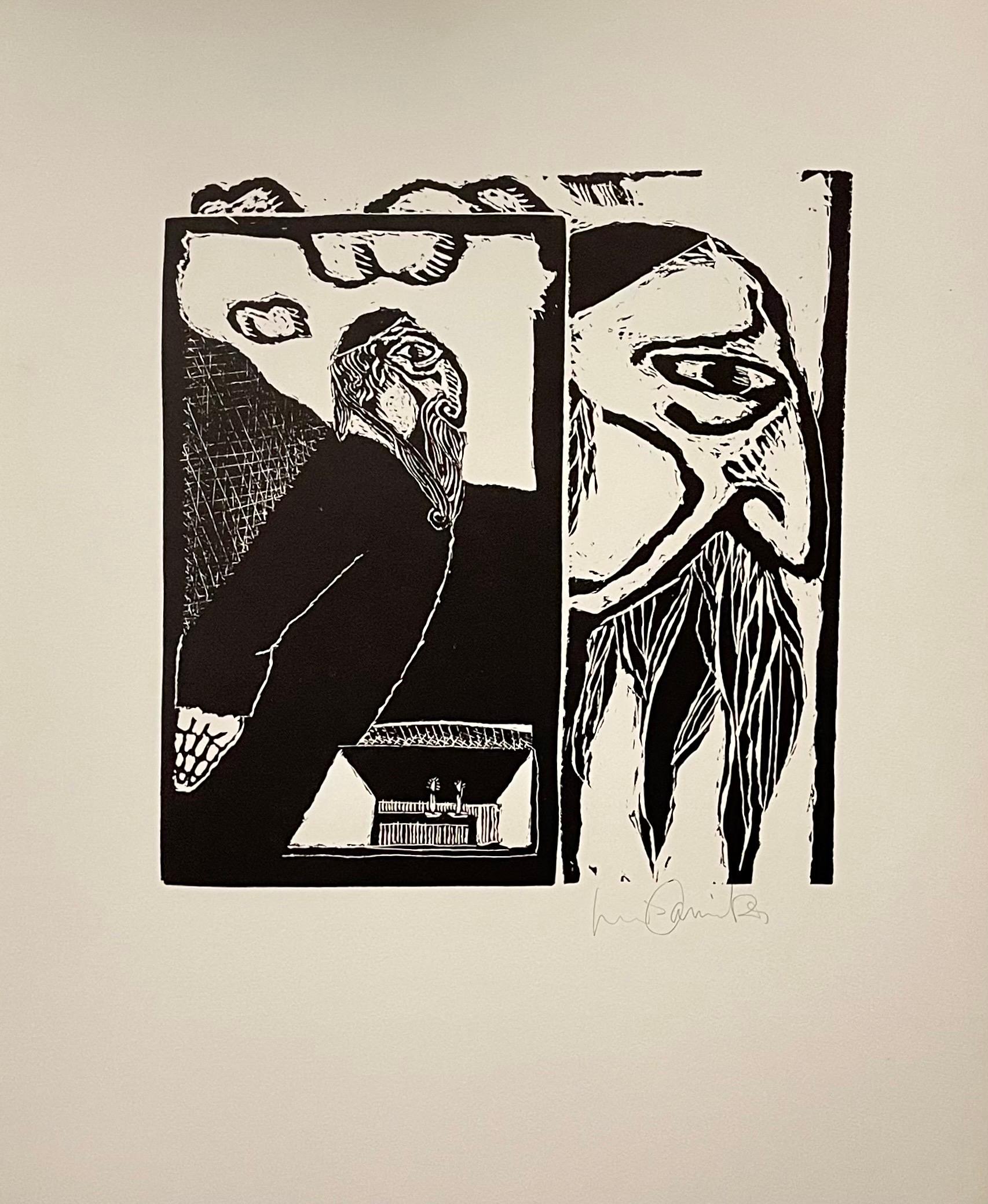 Luis Camnitzer and Martin Buber (1878-1965), 
New York: JMB Publishers Ltd, 1970.
Printed at The New York Graphic Workshop. 
Hand signed on Arches paper. (Edition 24/100, numbered on Justification page)

Woodblock prints based on folktales from the