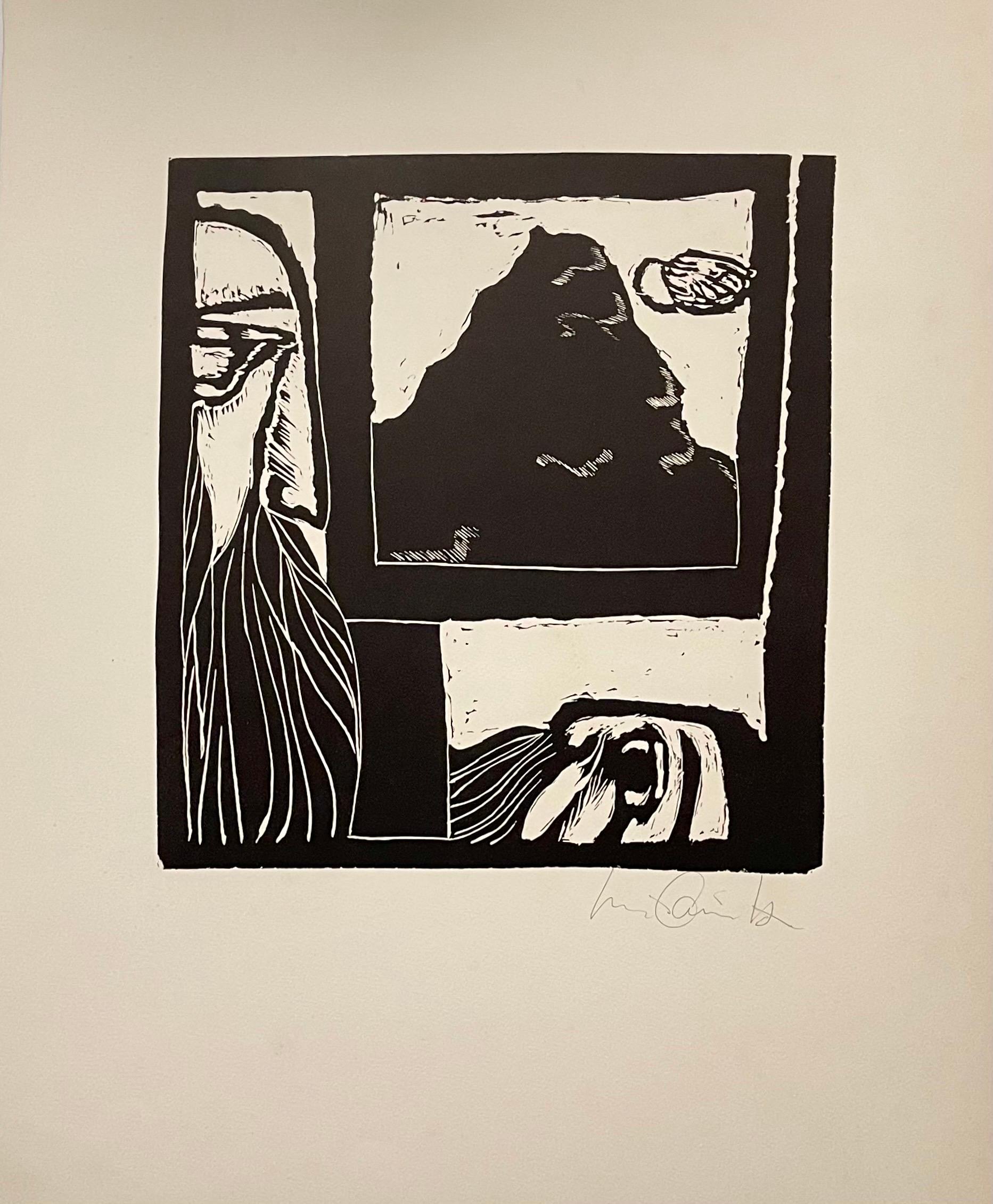 Latin American Judaica Conceptual Chassidic Art Modern Woodcut Luis Camnitzer