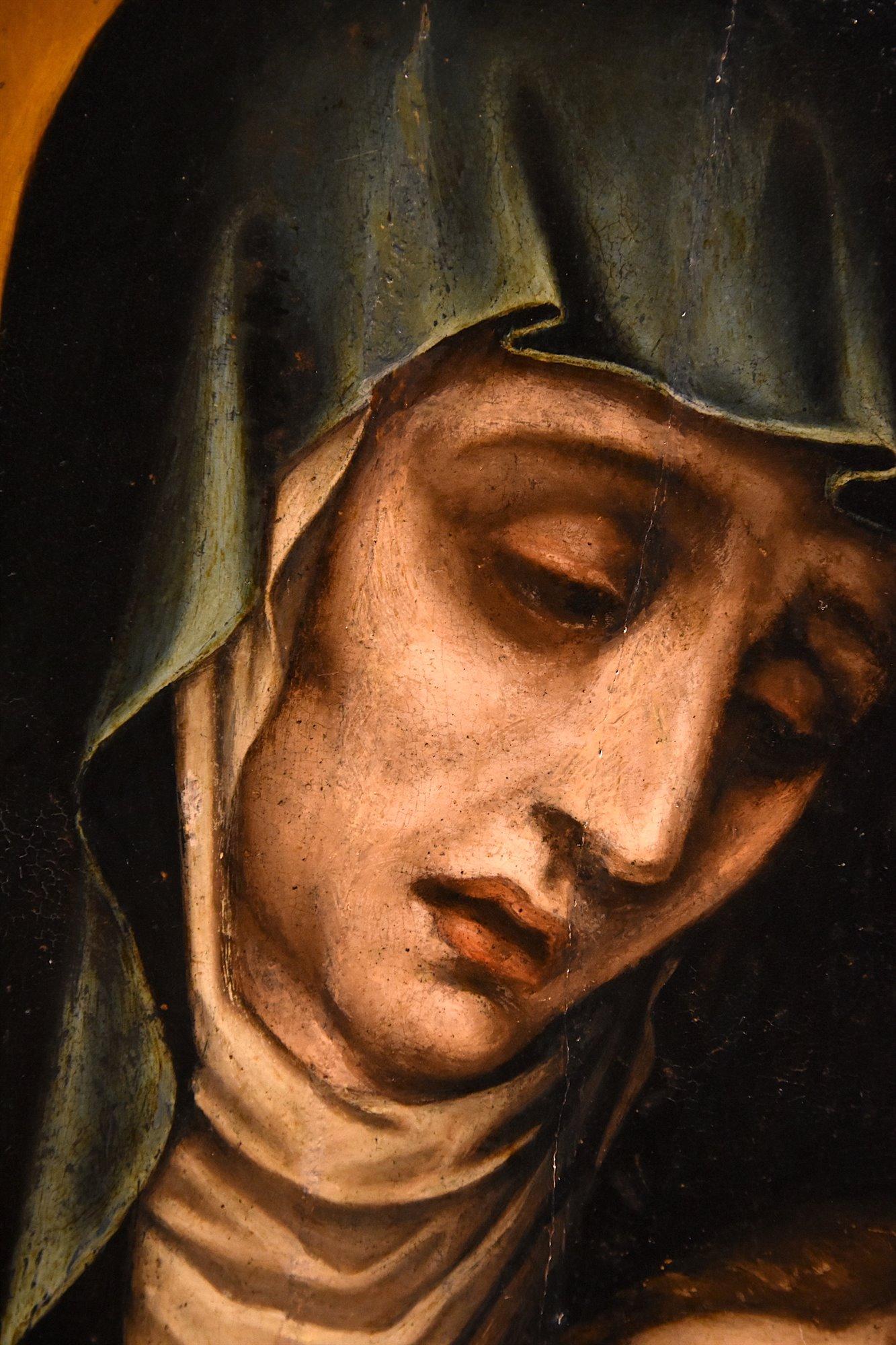 Pietà Saint John De Morales Gemälde Öl auf Tisch 16/17 Jahrhundert Alter Meister  im Angebot 11