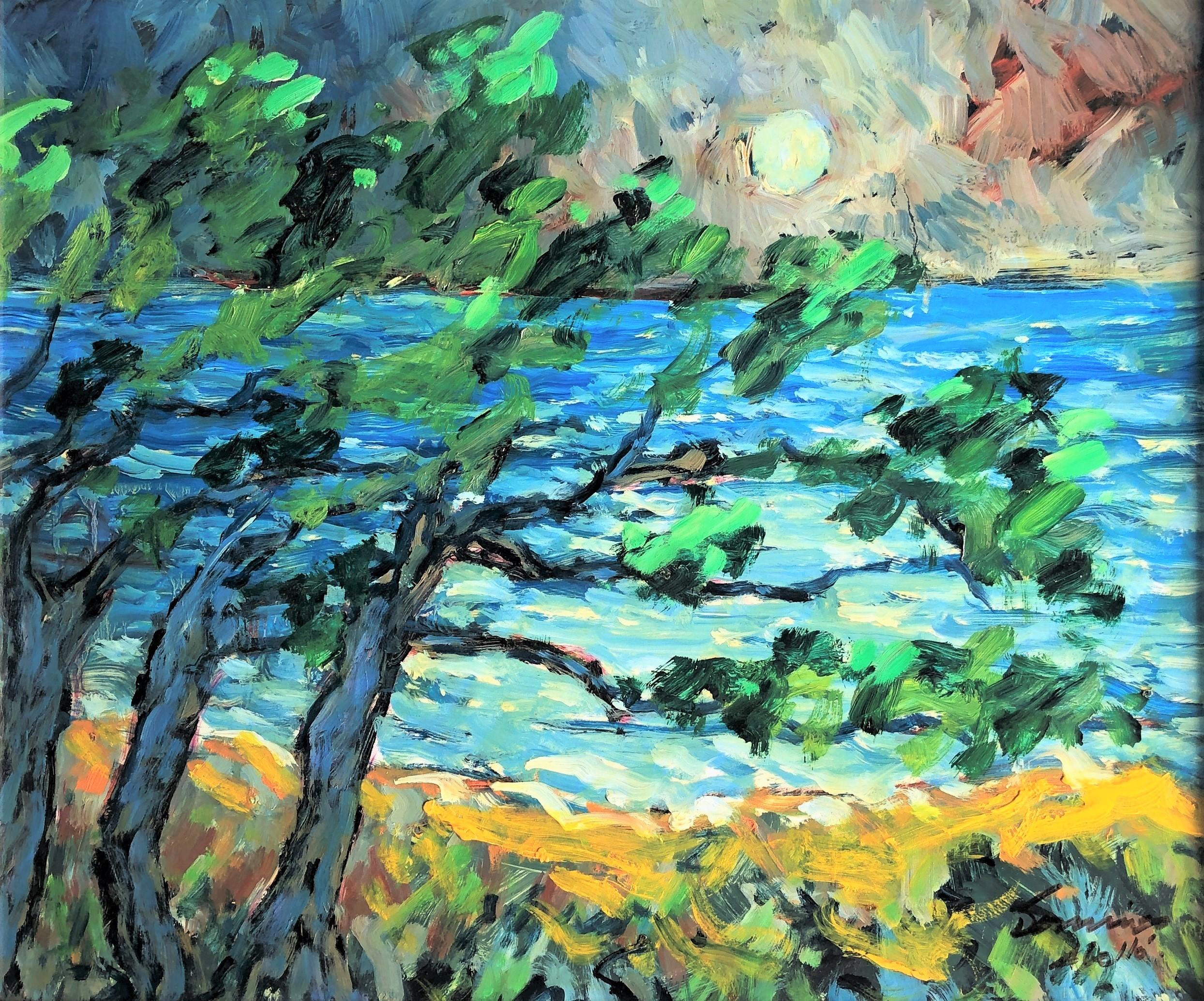 Luis Domingo Abello Landscape Painting - Spanish Seascape acrylic on board painting landscape